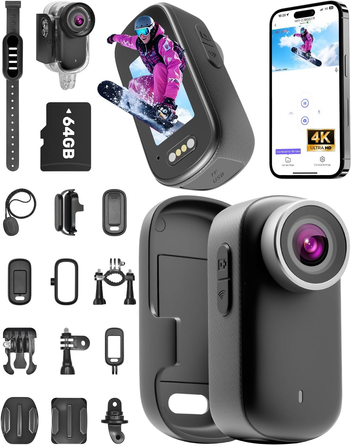 Action Cam 4K Mini Body Cam con SD 64GB - immagine 1