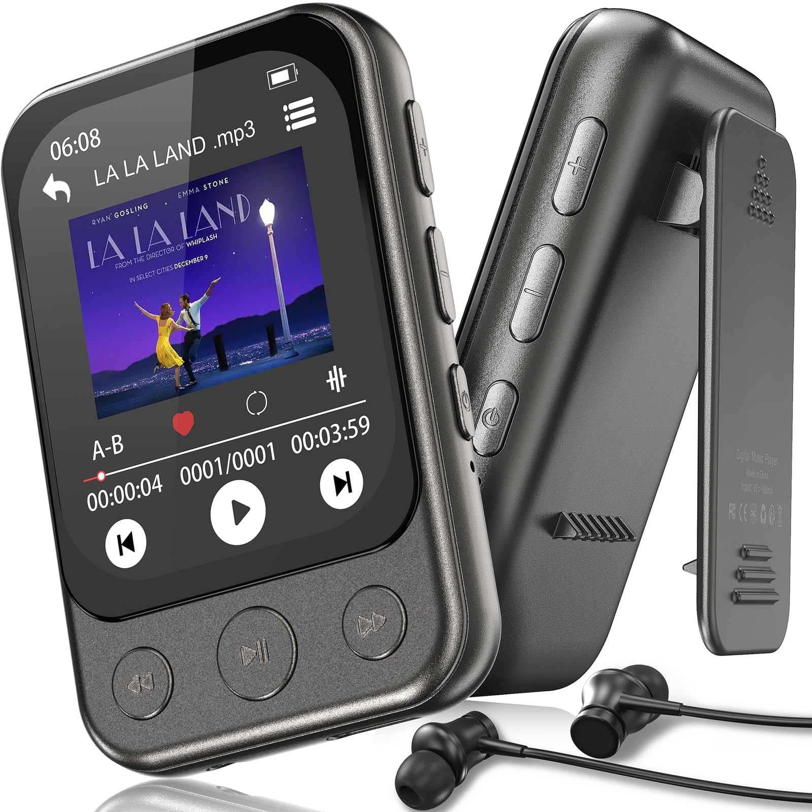 Lettore MP3 Bluetooth 5.3 64GB con Clip e Altoparlante