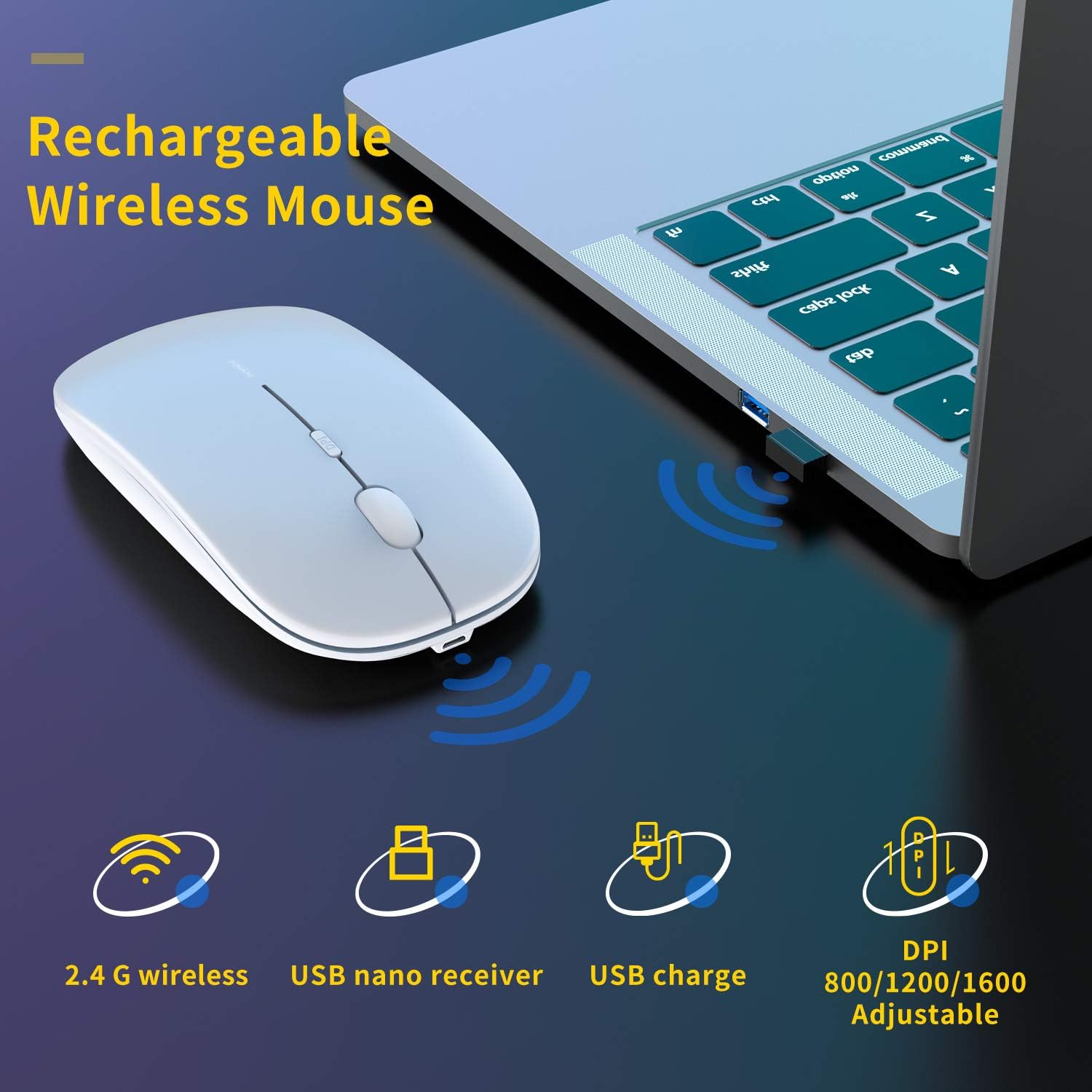 Anmck Mouse Wireless Silenzioso USB Ricaricabile - immagine 2