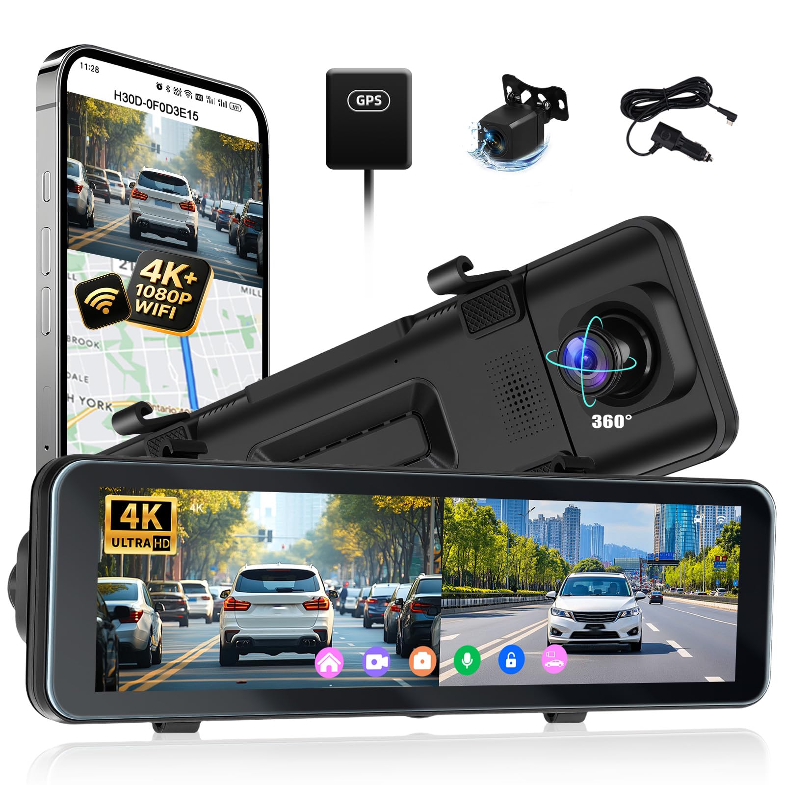 Dashcam 4K Anteriore e Posteriore Touchscreen 10.88"