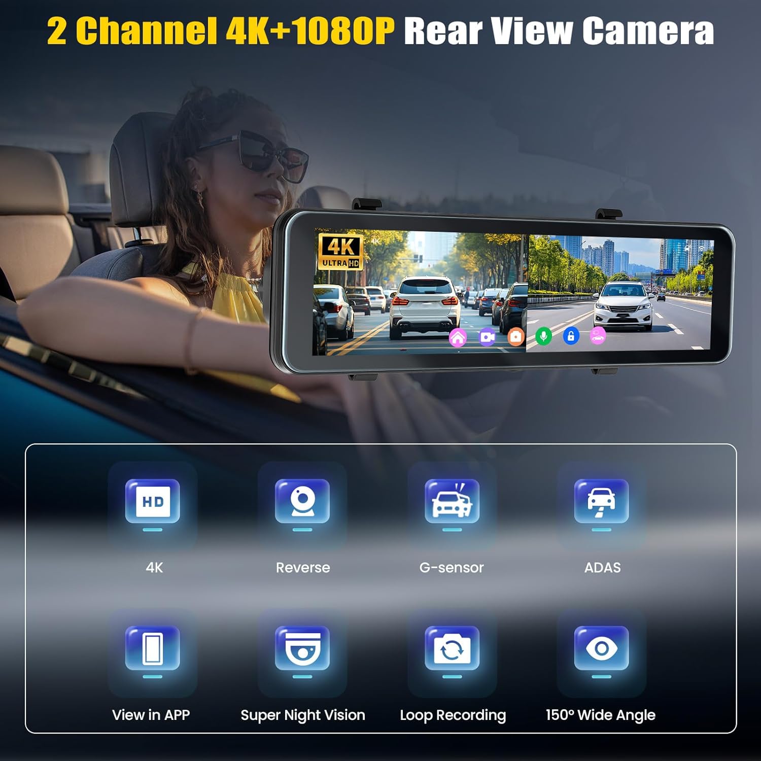 Dashcam 4K Anteriore e Posteriore Touchscreen 10.88" - immagine 2