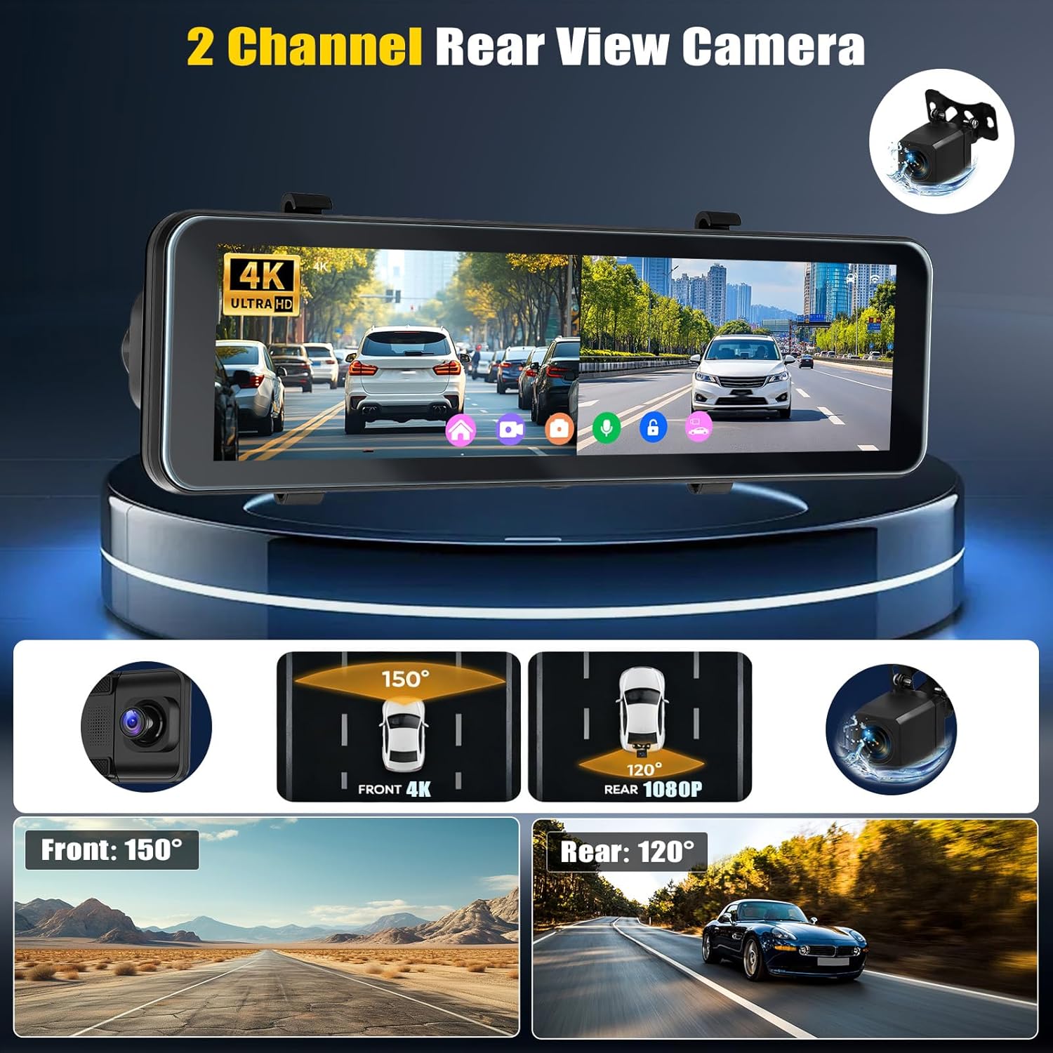 Dashcam 4K Anteriore e Posteriore Touchscreen 10.88" - immagine 3