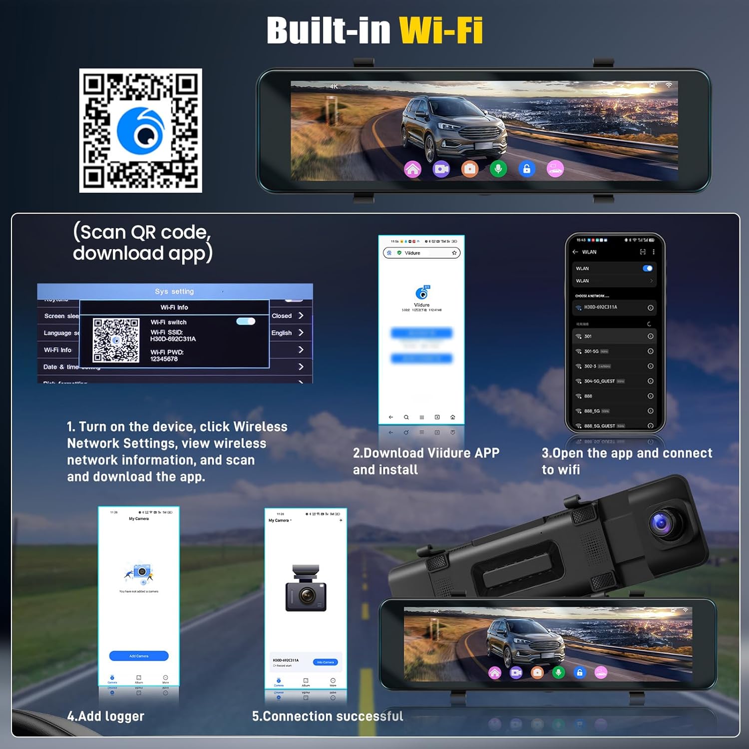Dashcam 4K Anteriore e Posteriore Touchscreen 10.88" - immagine 6