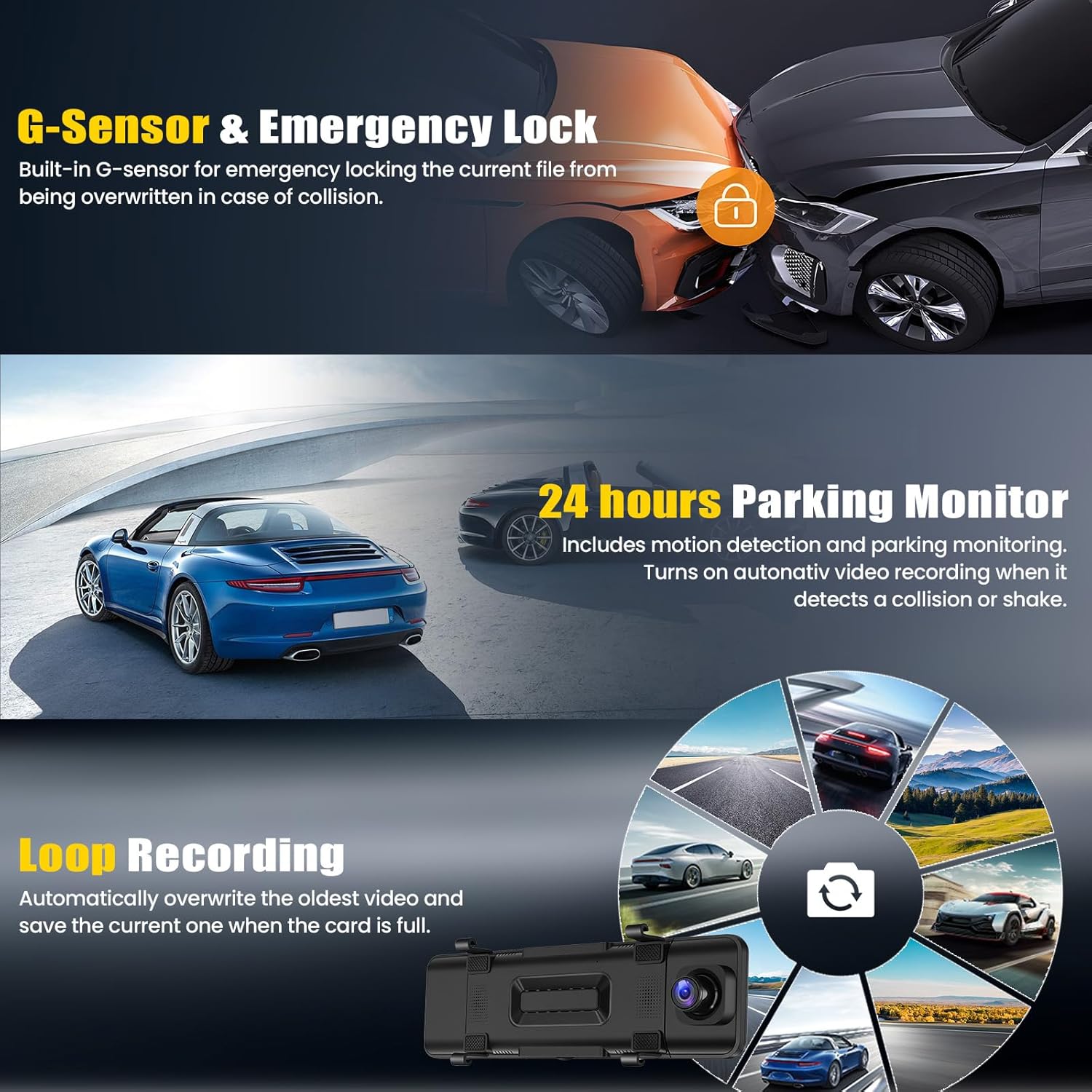 Dashcam 4K Anteriore e Posteriore Touchscreen 10.88" - immagine 7