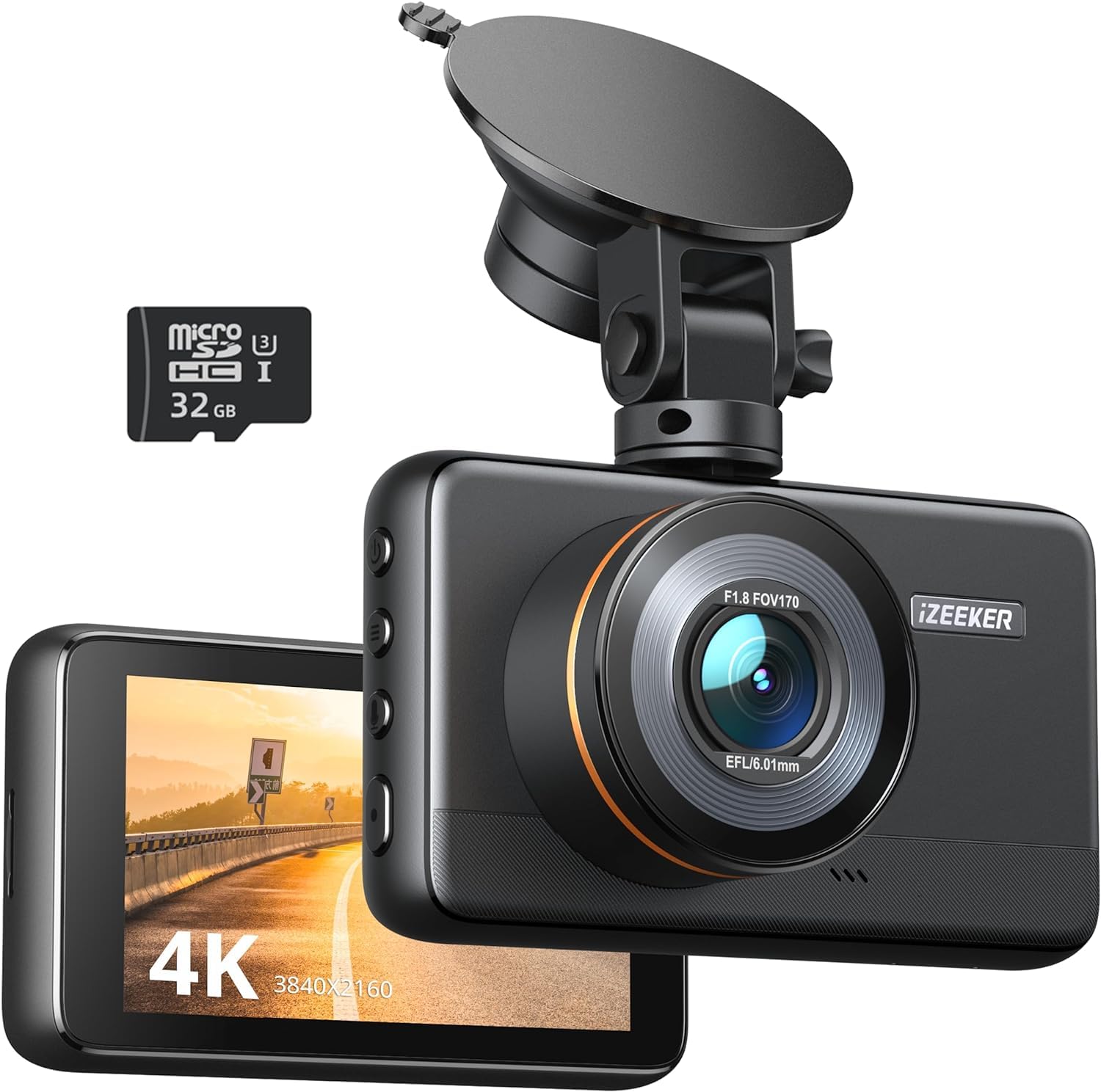 Izeeker Dashcam Frontale 4K QHD con SD 32G