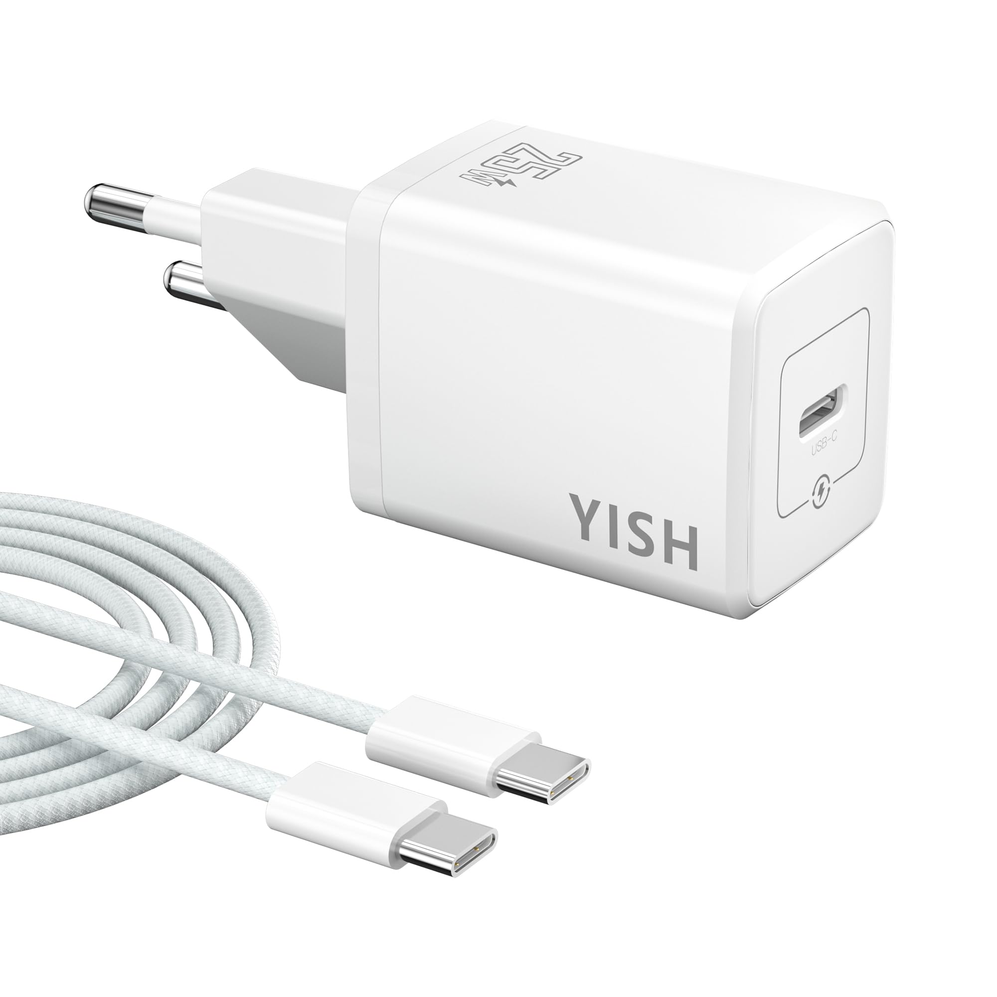 Yish Caricatore USB C 25W 3A con Cavo 60W 1M