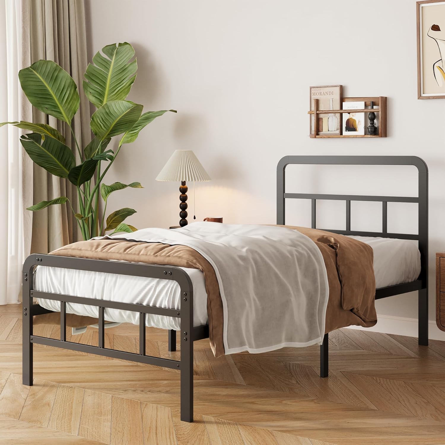 Yicensen Letto Singolo in Metallo 90x190 cm, Nero