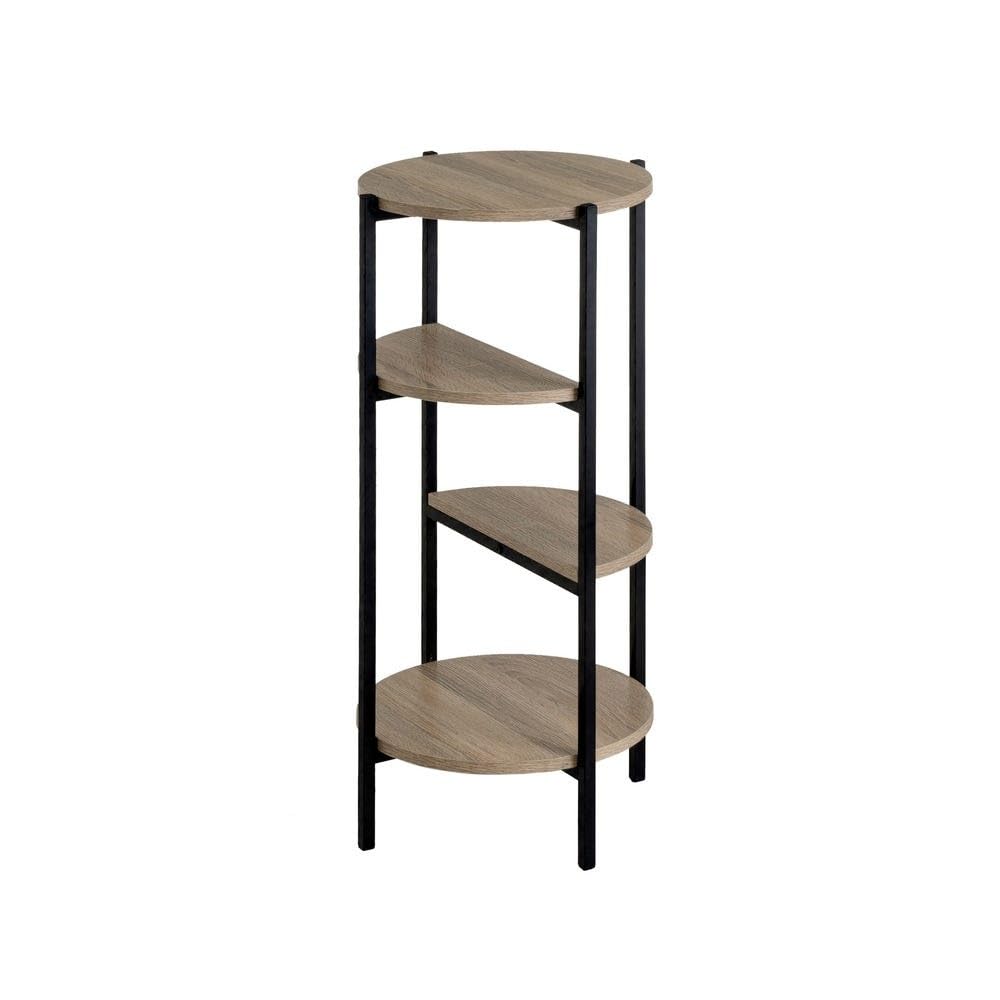 Scaffale rotondo da pavimento con 4 ripiani in PB e metallo in naturale e nero