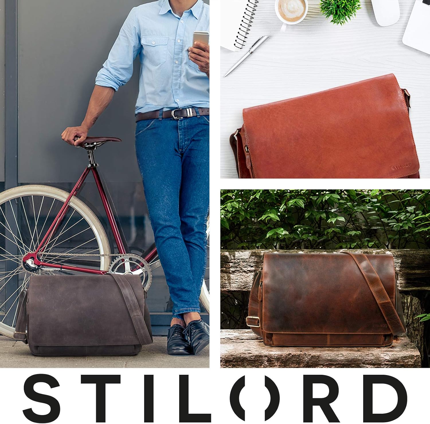 STILORD 'Tom' Borsa Messenger Vintage in Vera Pelle - immagine 6