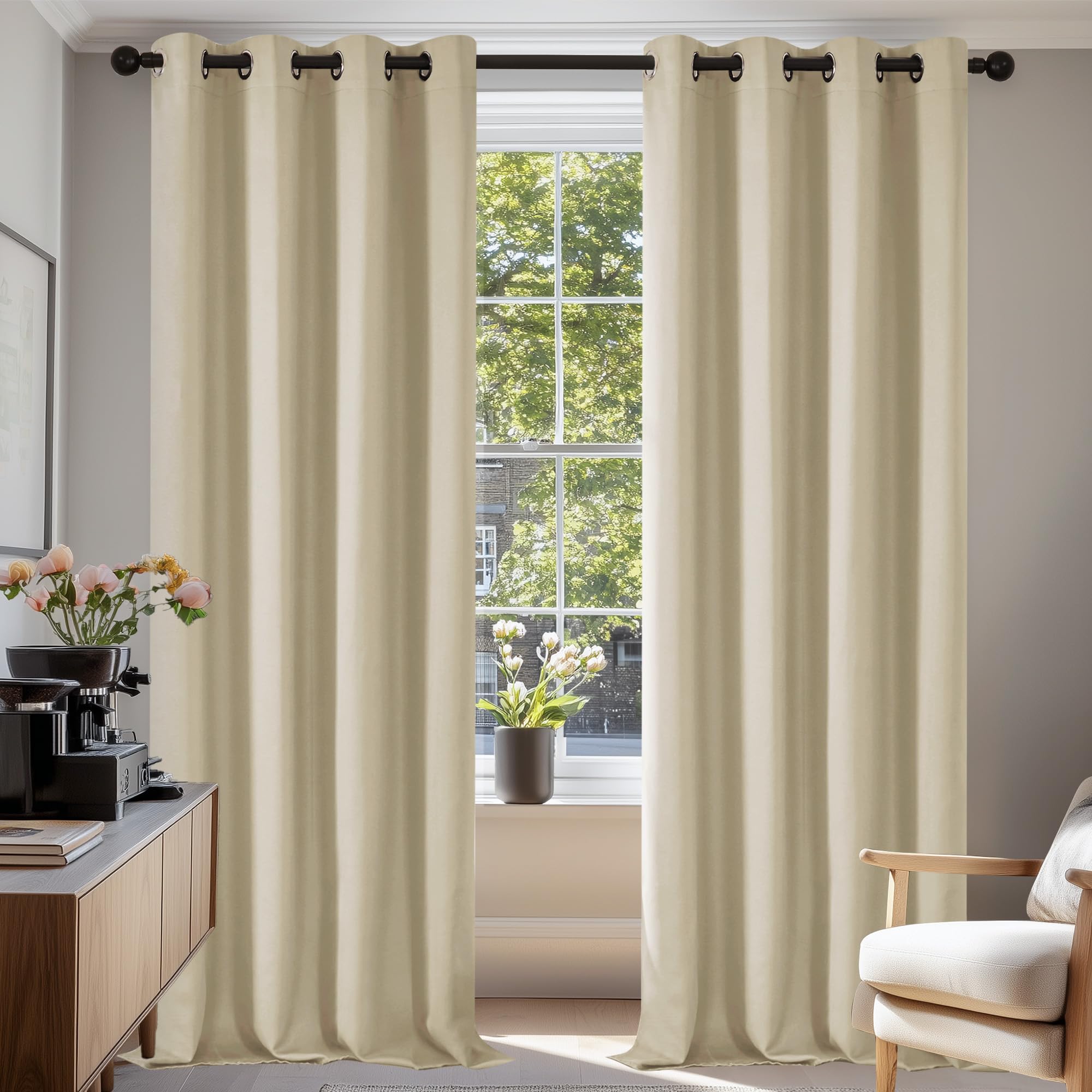 Deconovo Tende Oscuranti 2 Pezzi 140x290 CM, Beige Scuro