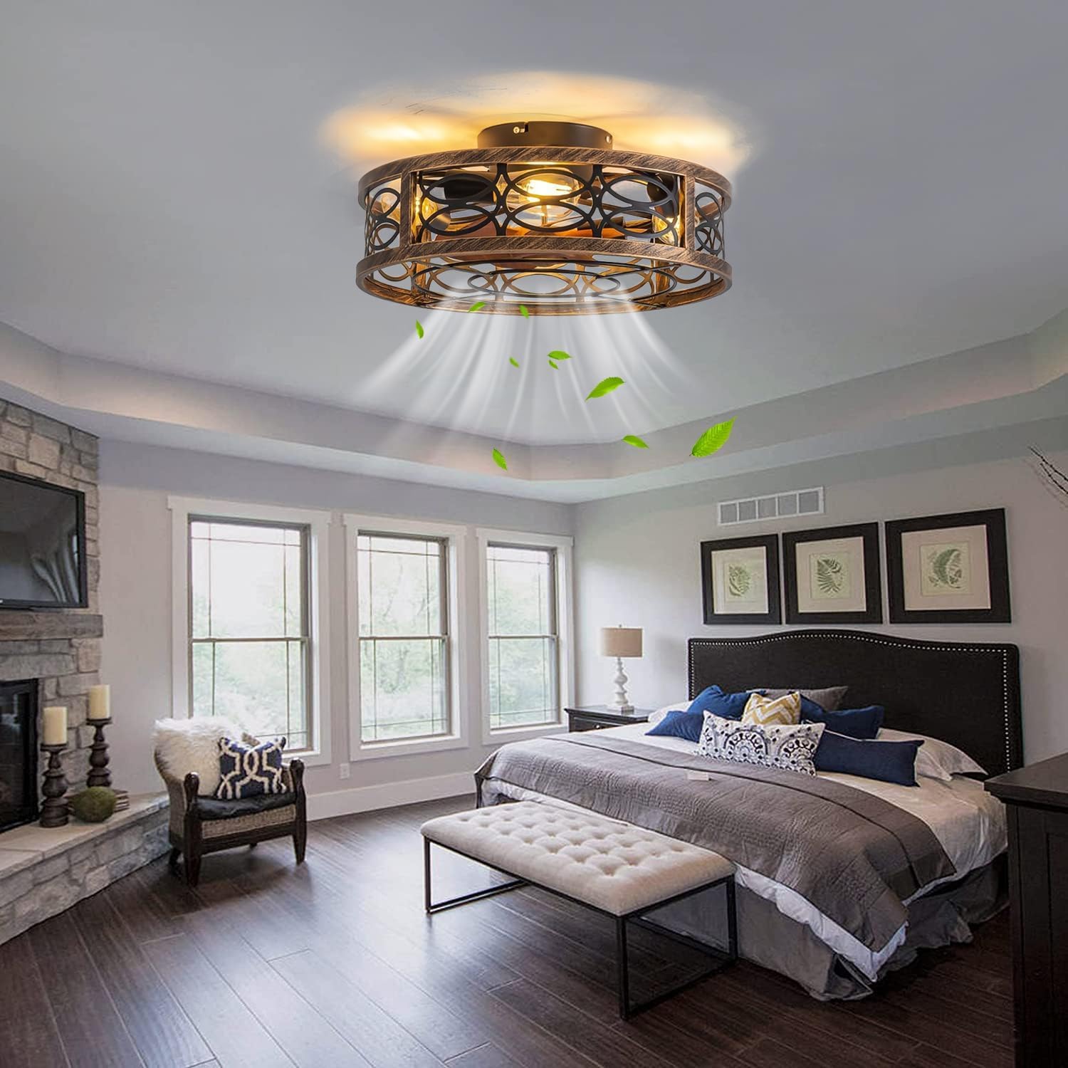 Kzt Ventilatore da Soffitto con Luce E27 Vintage - immagine 2