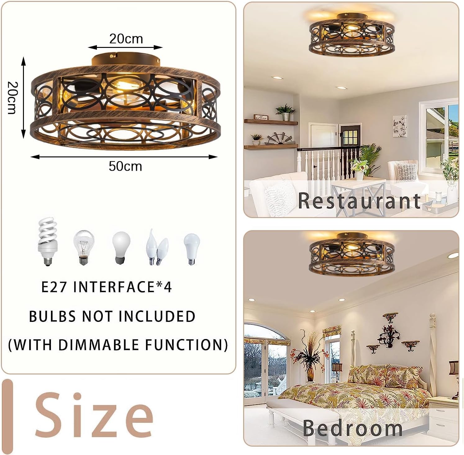 Kzt Ventilatore da Soffitto con Luce E27 Vintage - immagine 6