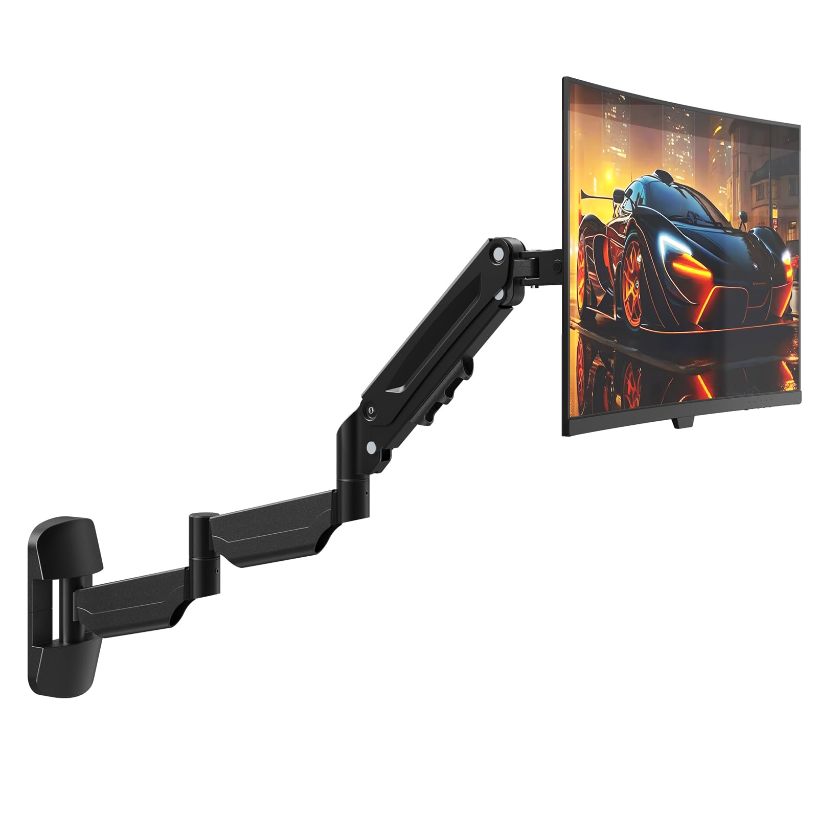 Braccio da Parete per Monitor 13-32 Pollici - Supporto Extra Lungo con Ammortizzatore a Gas Regolabile, per Schermi LED/LCD/TV fino a 9 kg, VESA 75/100, Nero