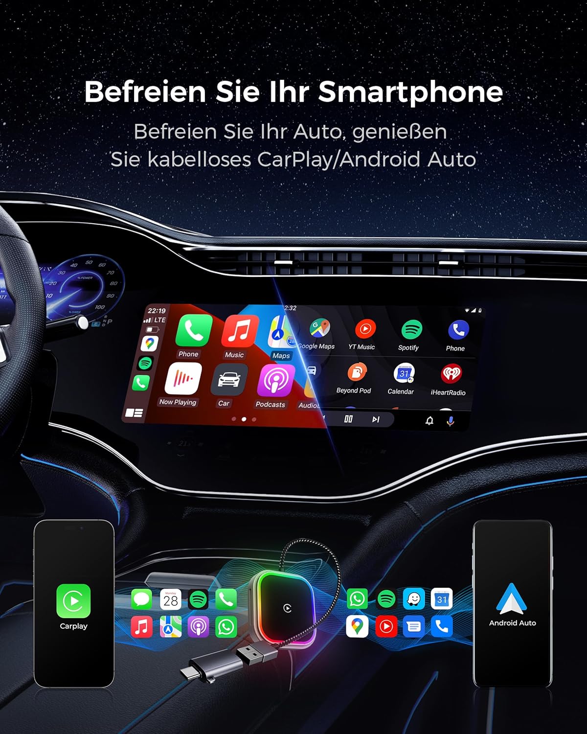 CarPlay e Android Auto Wireless Adattatore 2 in 1 - immagine 2