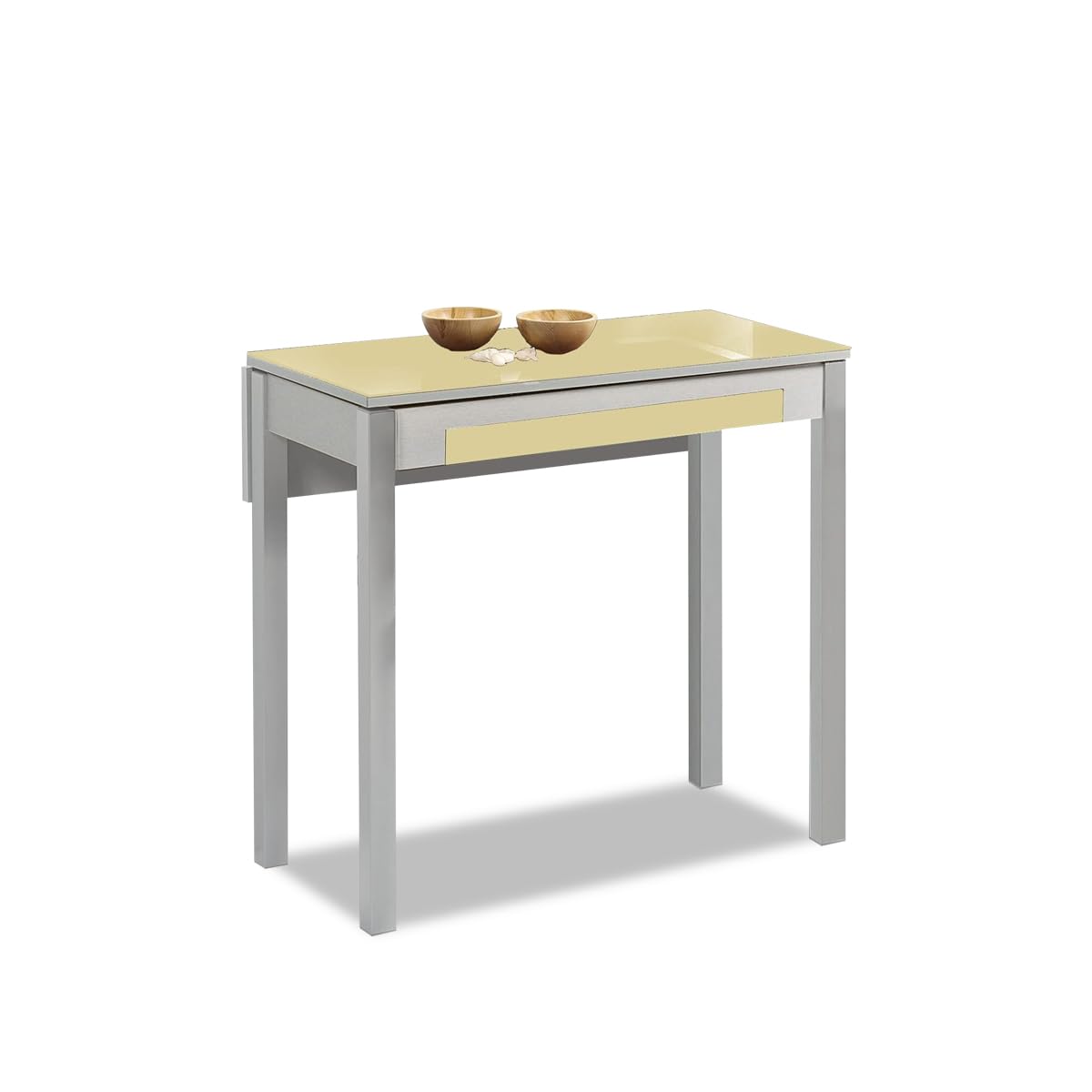 Tavolo da cucina, in metallo, beige, 90 x 50 cm-esteso 90 x 70 cm