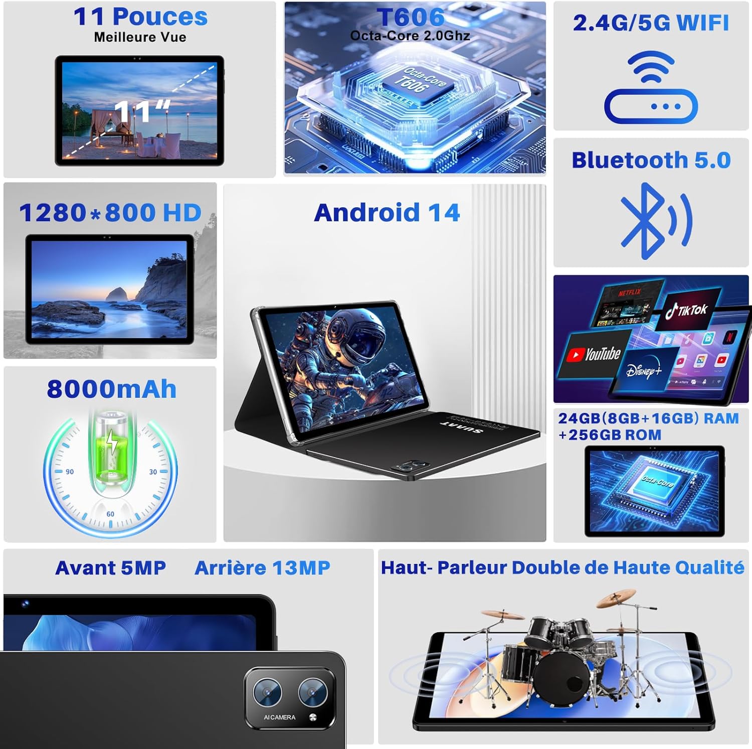Tablet Android Octa Core 10 pollici 24GB RAM 256GB ROM, Nero - immagine 2