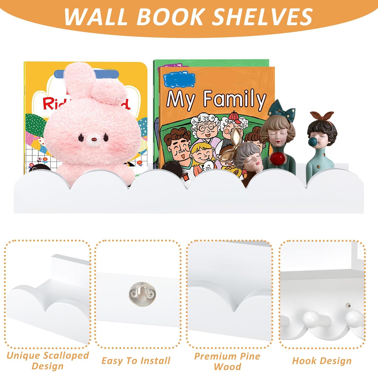 Rainmae Mensole per Libri da Parete 40cm, Set da 3 - immagine 3