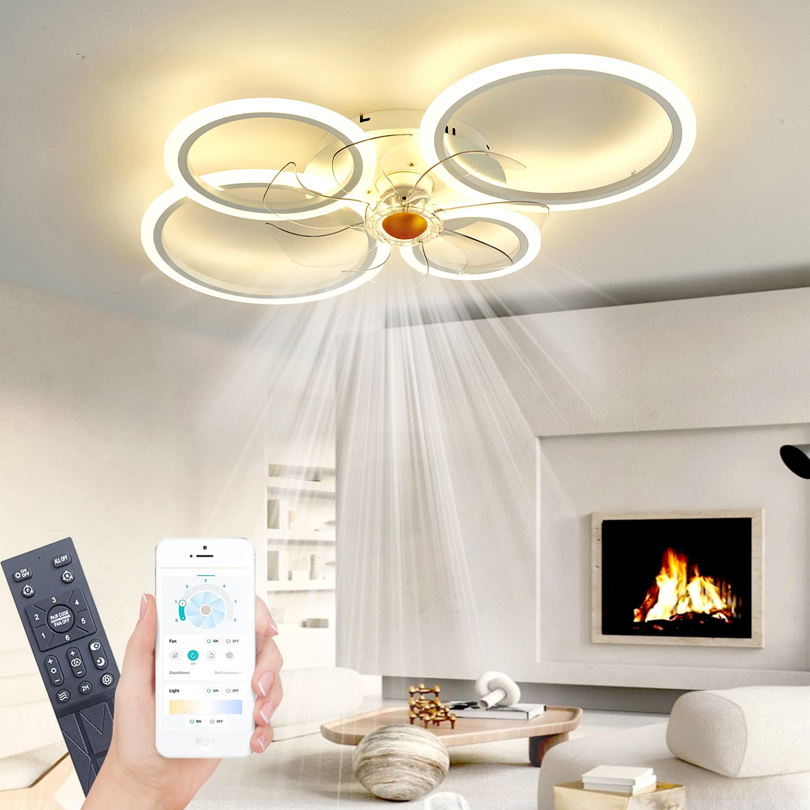 Plafoniera con Ventilatore a Soffitto LED, Bianco