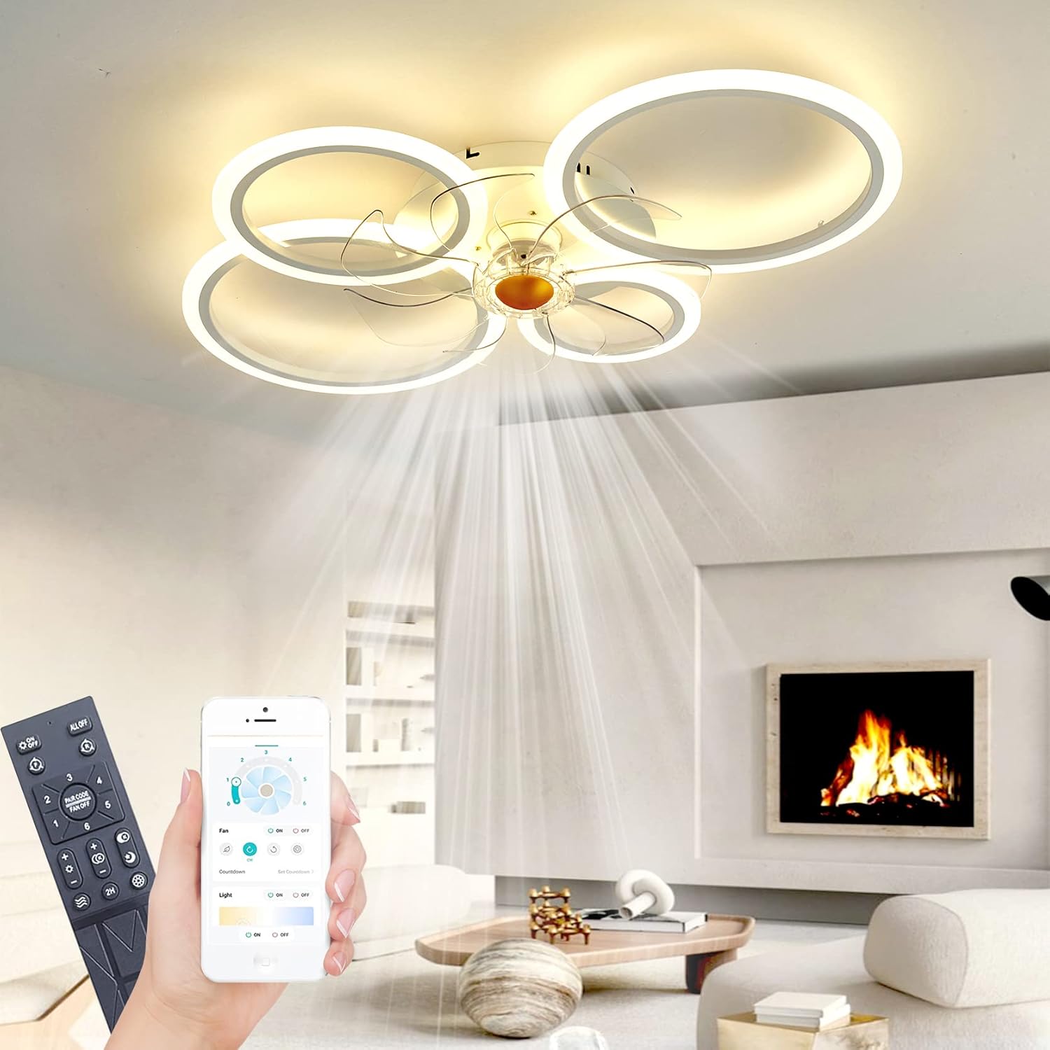 Plafoniera con Ventilatore a Soffitto LED, Bianco - immagine 2