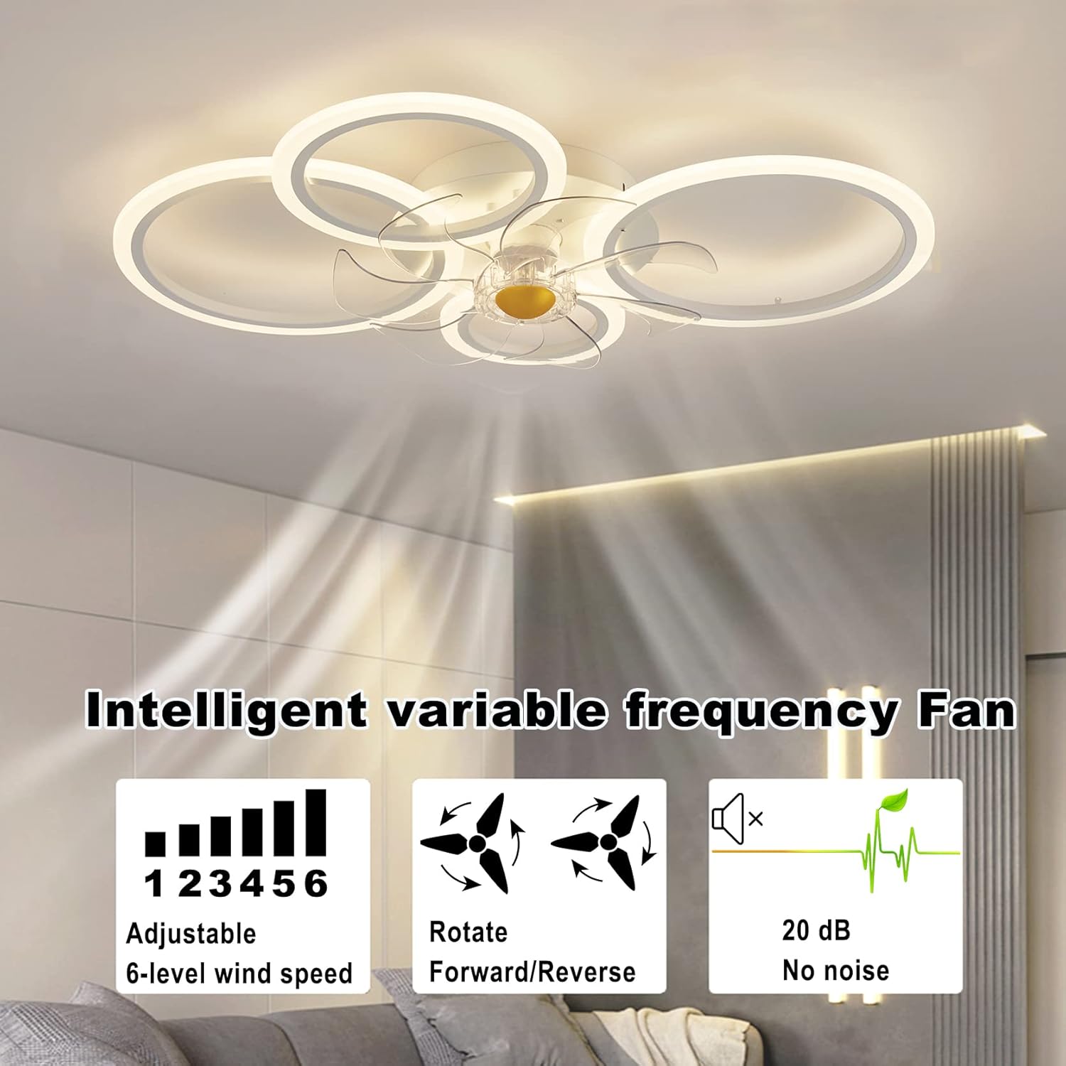 Plafoniera con Ventilatore a Soffitto LED, Bianco - immagine 3