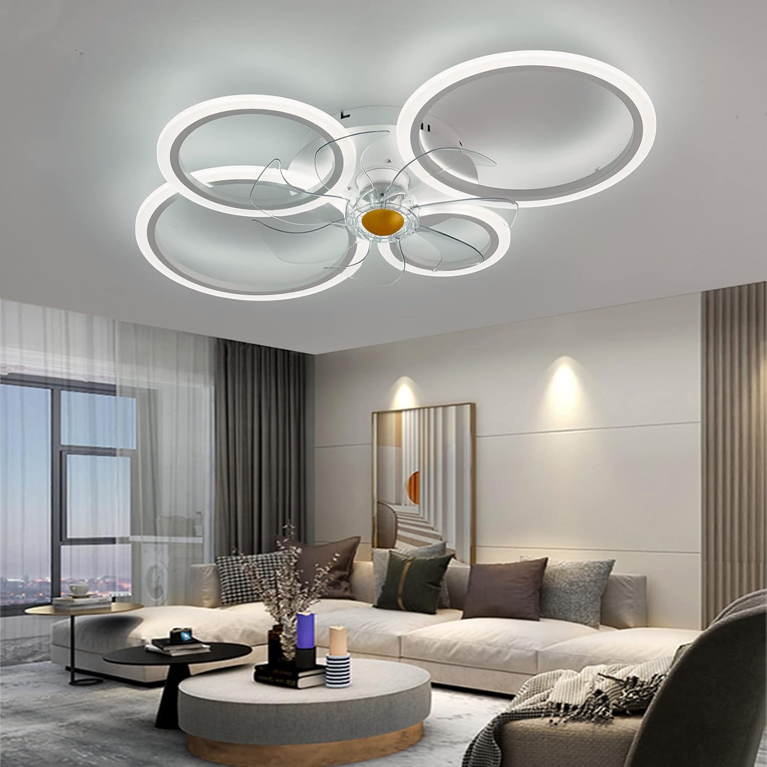 Plafoniera con Ventilatore a Soffitto LED, Bianco - immagine 7