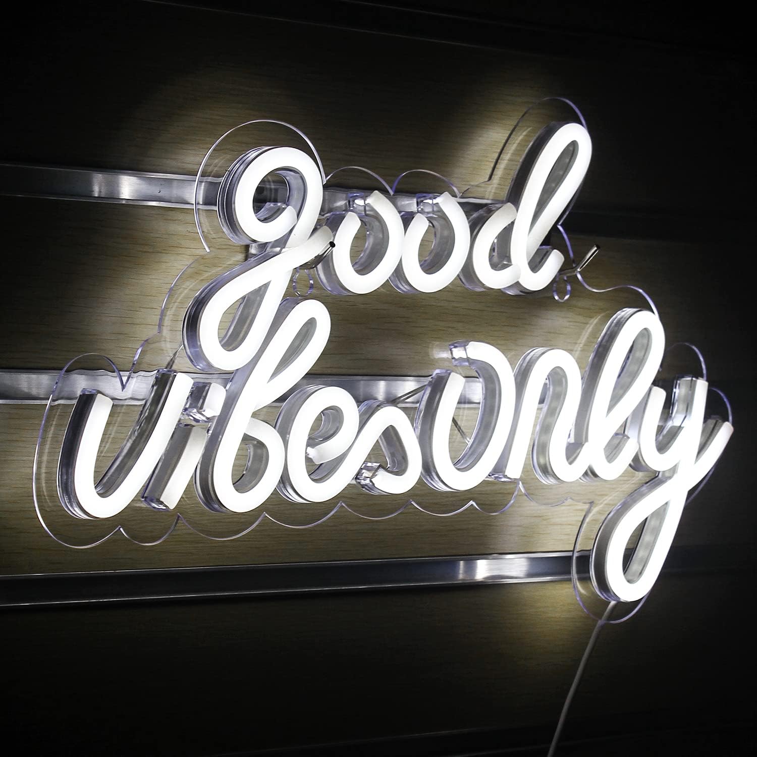 Good Vibes Only Insegna al Neon Bianca LED 16,5"X9" - immagine 1