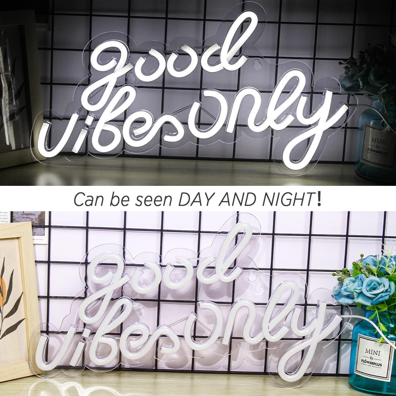 Good Vibes Only Insegna al Neon Bianca LED 16,5"X9" - immagine 3