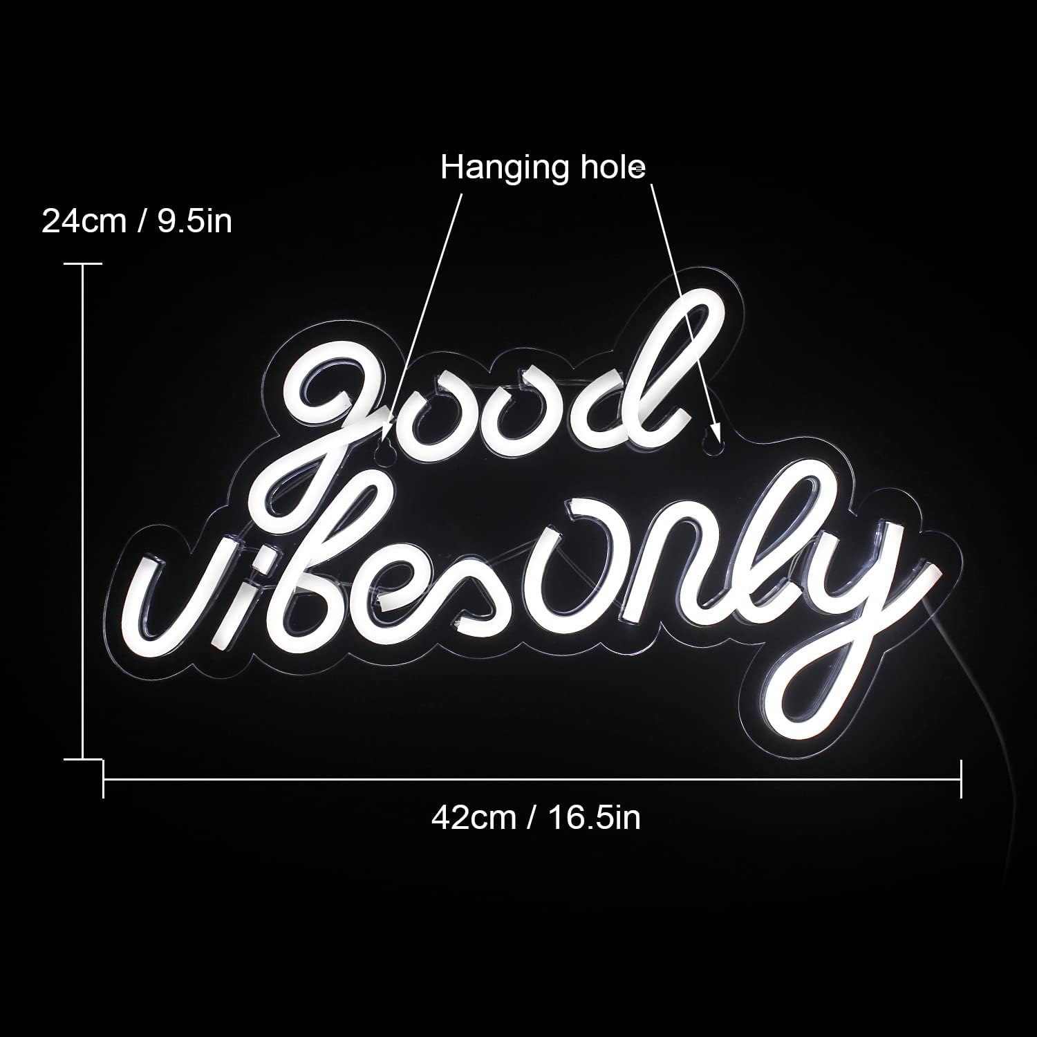 Good Vibes Only Insegna al Neon Bianca LED 16,5"X9" - immagine 4