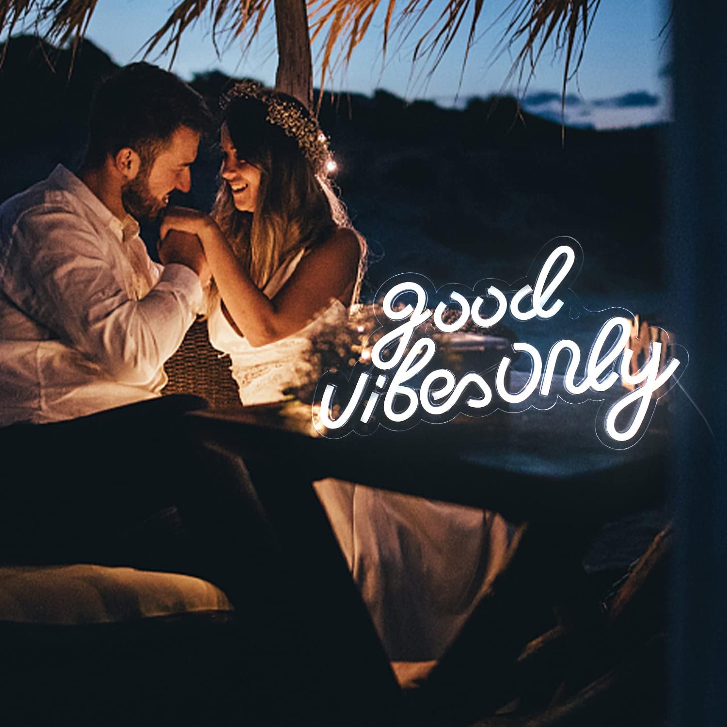 Good Vibes Only Insegna al Neon Bianca LED 16,5"X9" - immagine 5