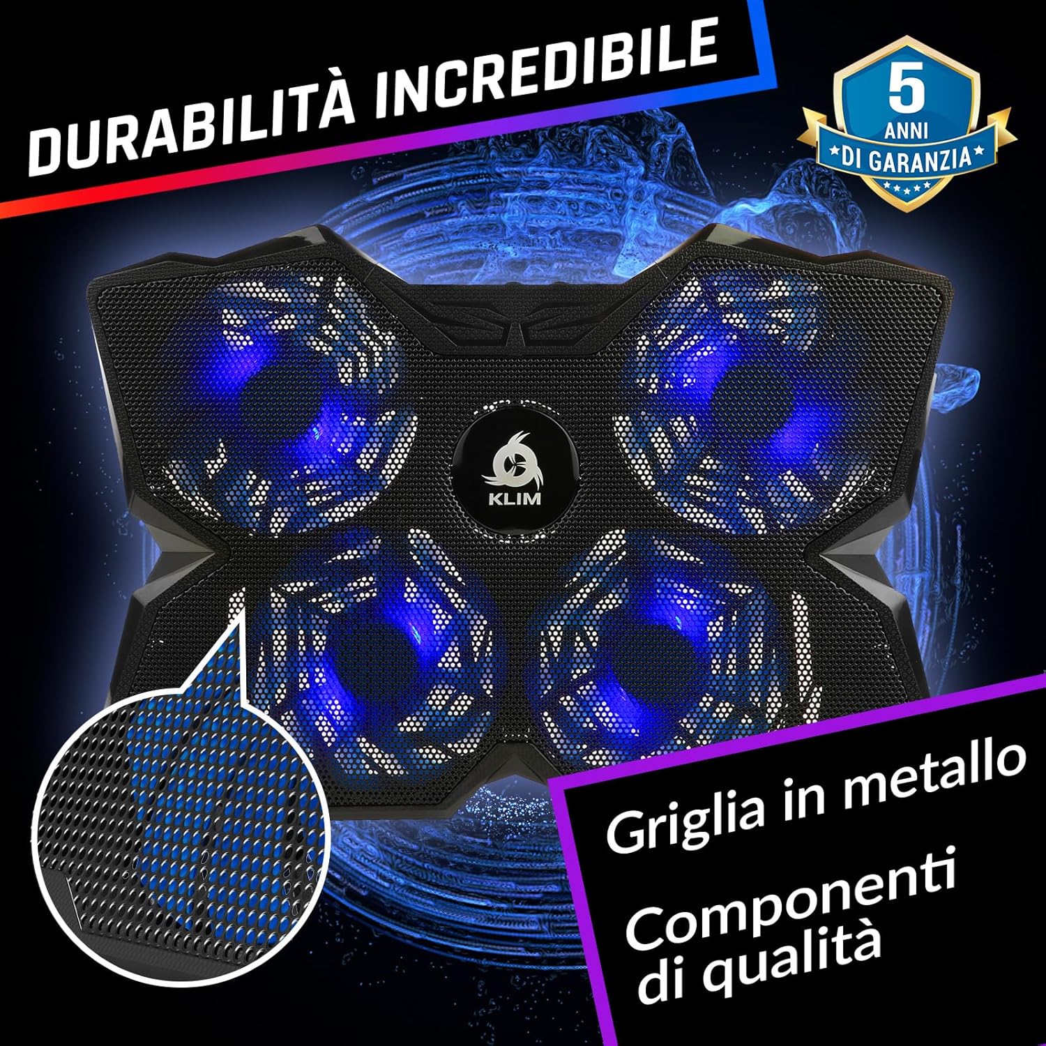 Klim Wind - Base di Raffreddamento PC Portatile 1200 RPM, Blu - immagine 4