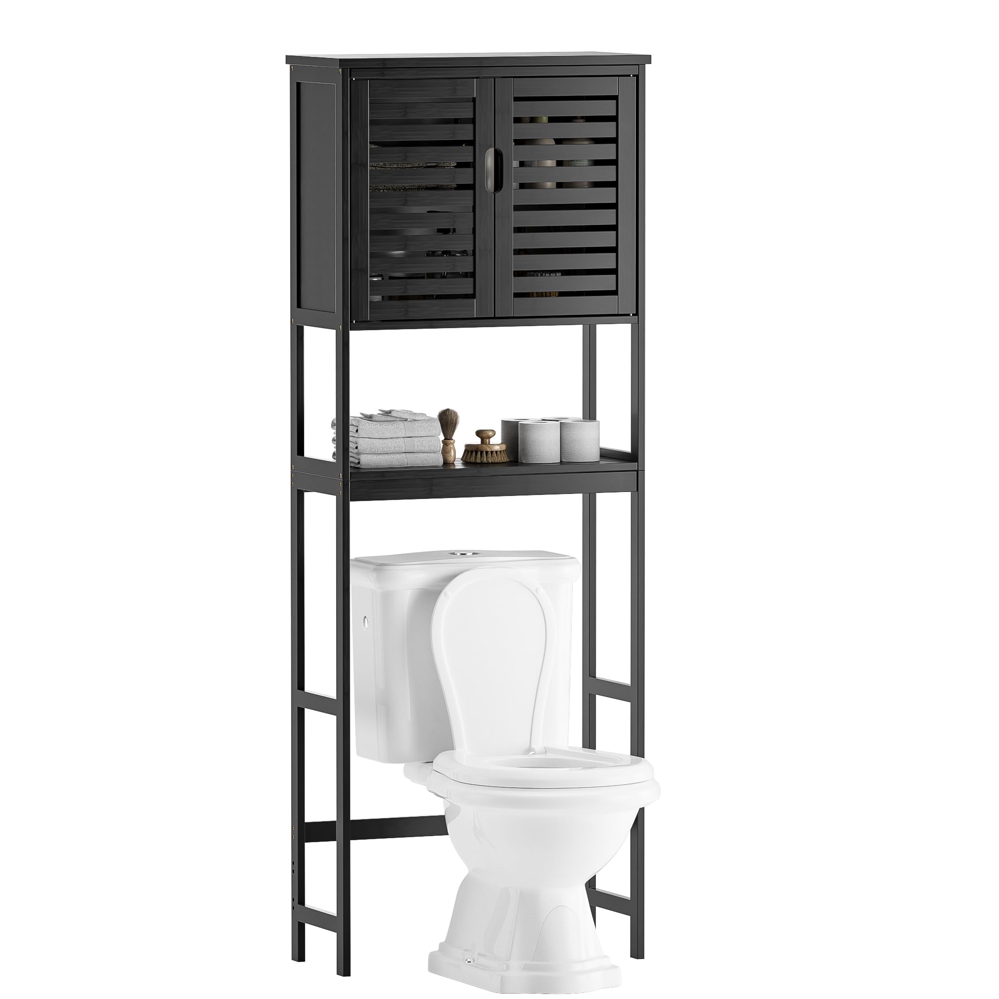 Smibuy Contenitore Bagno sopra WC in Bambù, Nero