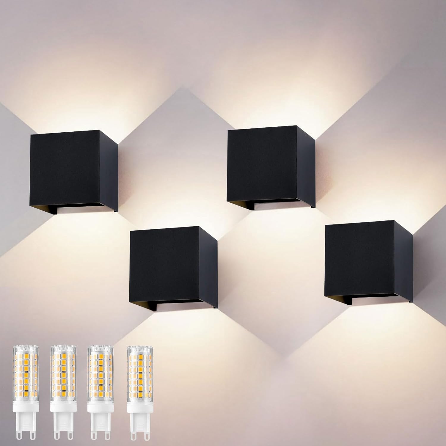 Applique da Parete Interno/Esterno 9W, 4 Pezzi - immagine 1