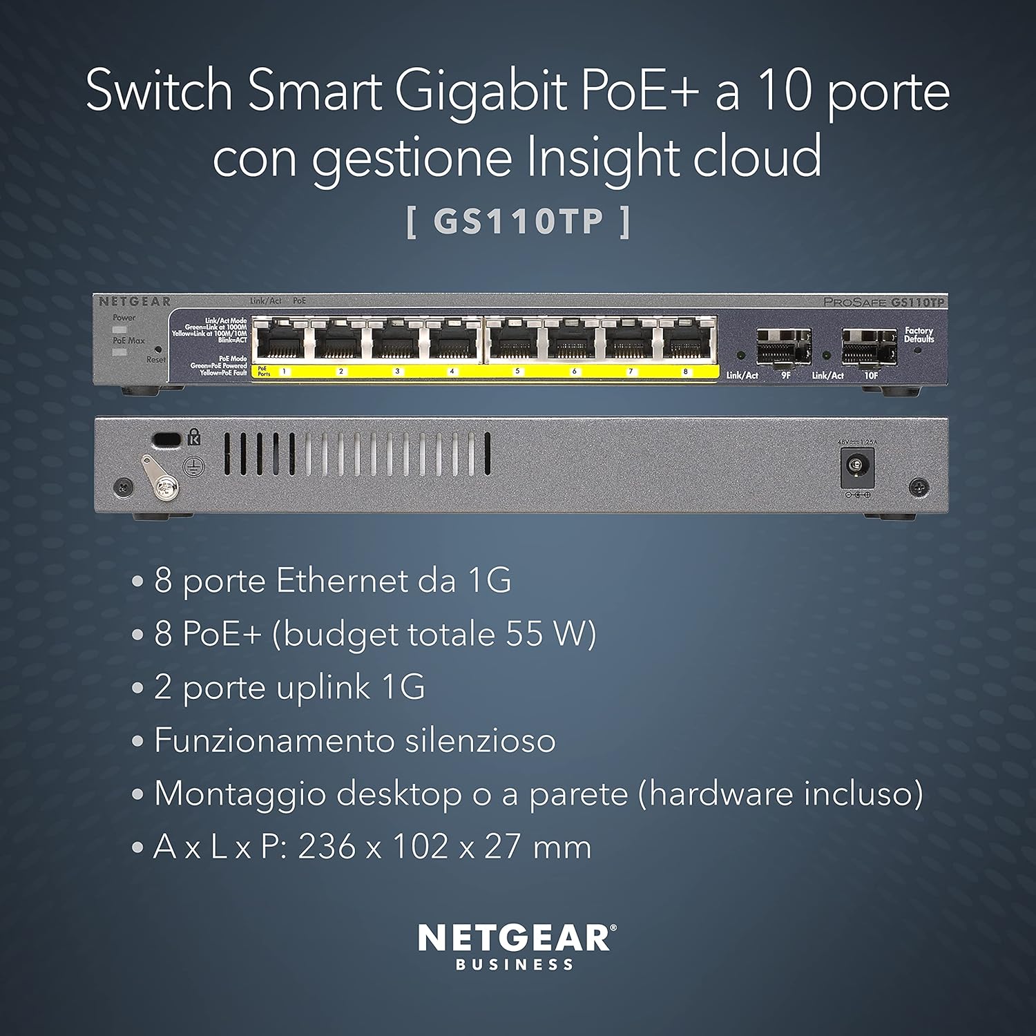 Netgear Switch PoE Smart 8 Porte GS110TP - immagine 2