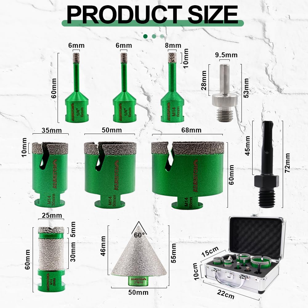 Kurstol Set Punte Diamantate per Trapano M14 - immagine 2