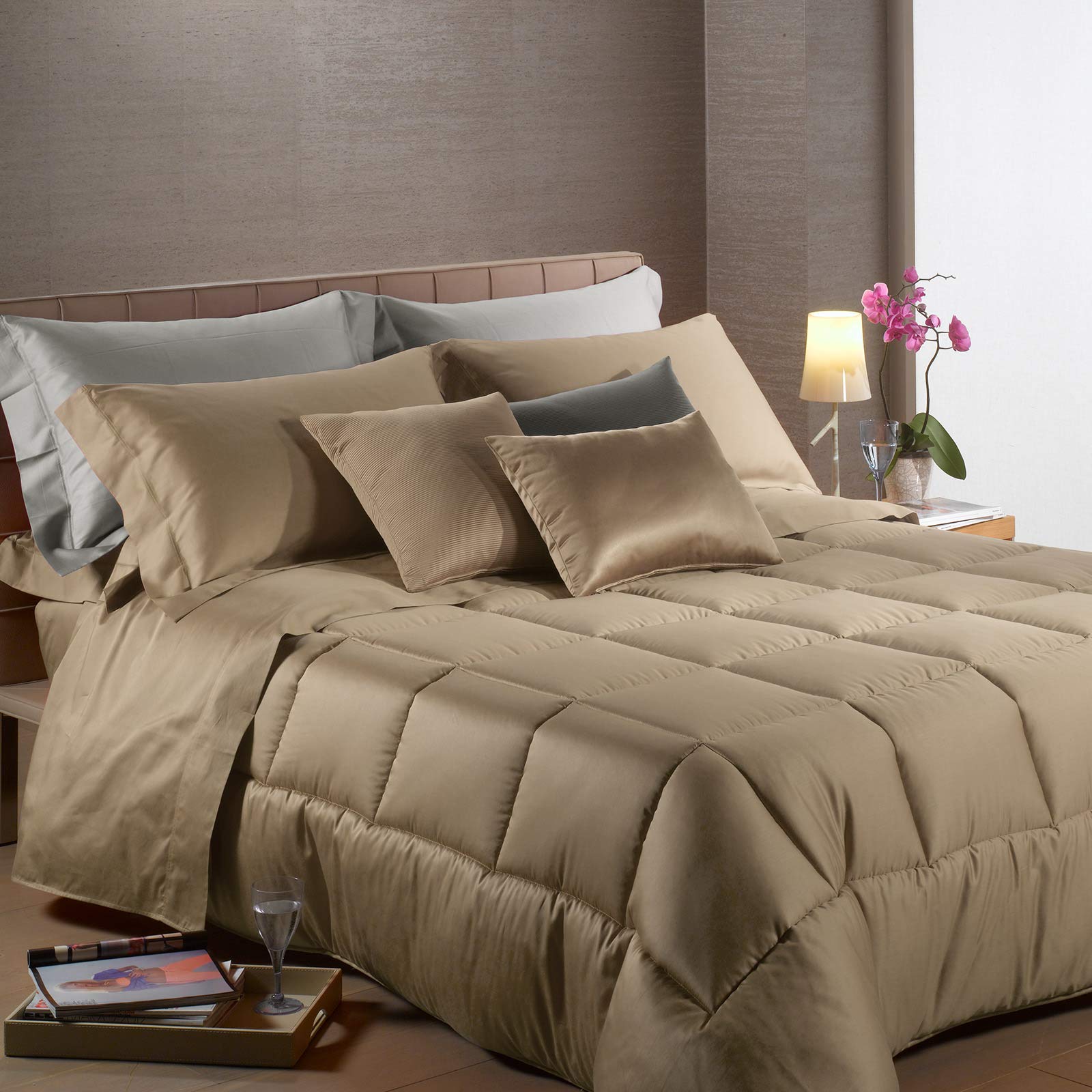 Caleffi 9120, Raso di Cotone Trapunta per Matrimoniale Letto, Tortora