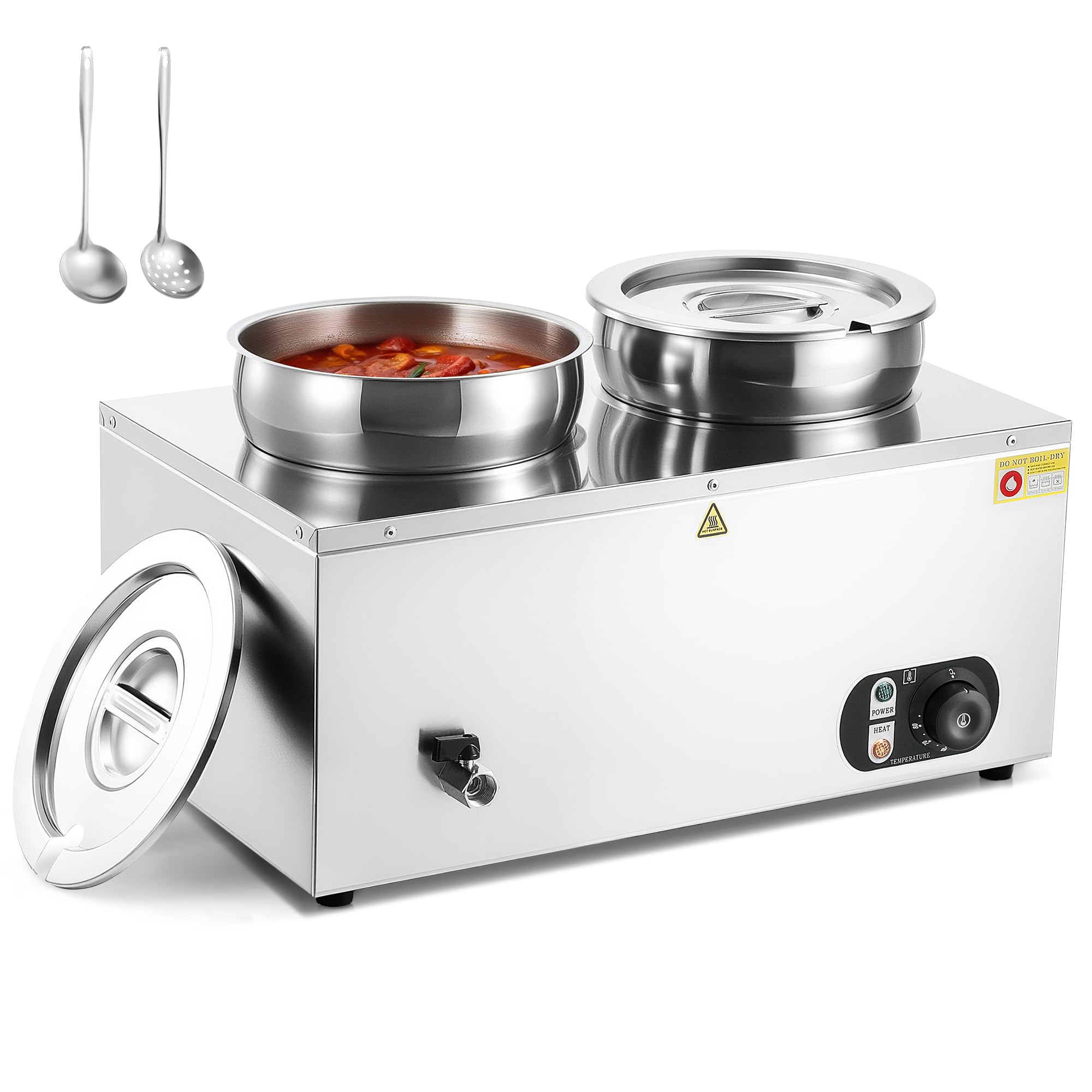 Wilprep Scaldavivande Elettrico a Bagnomaria Scaldavivande Professionale in Acciaio Inox da 1500W con 2 Secchi da 7L (Design per Zuppe) con Temperatura Regolabile per Buffet Catering e Ristoranti