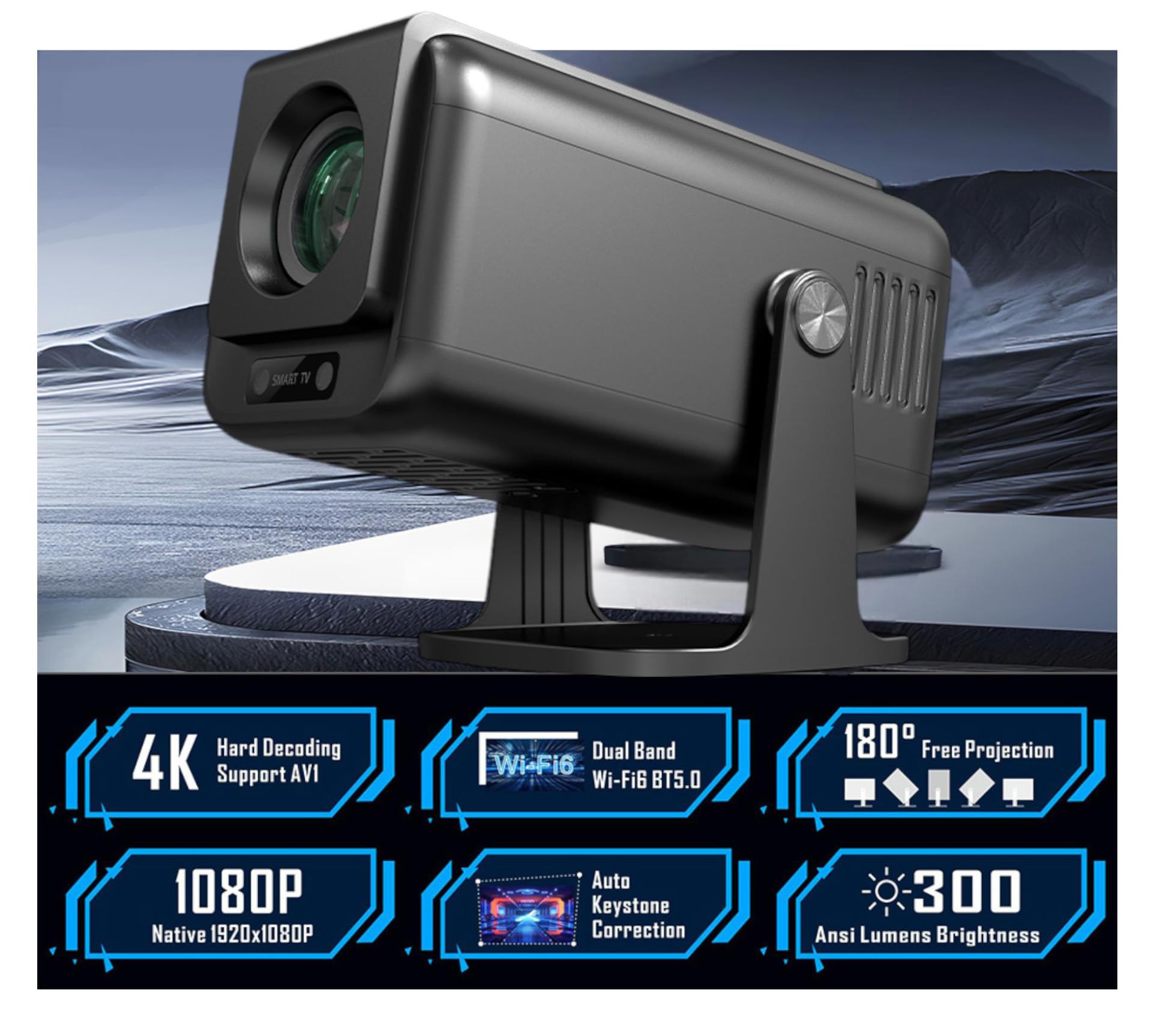 Mini Proiettore Smart 4K 300ANSI Full HD 1080P