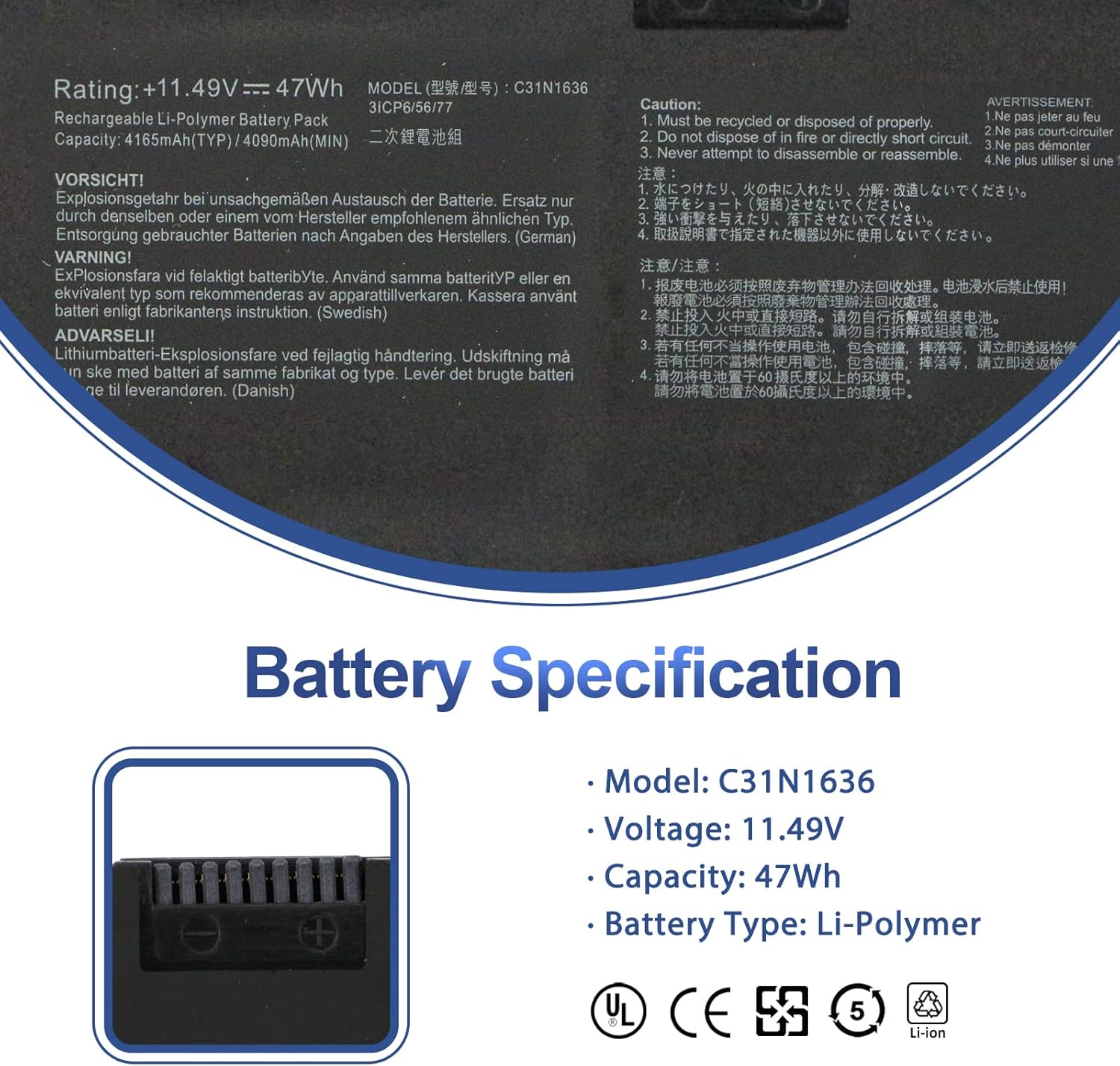 Antiee Batteria C31N1636 per ASUS VivoBook PRO 15 - immagine 3