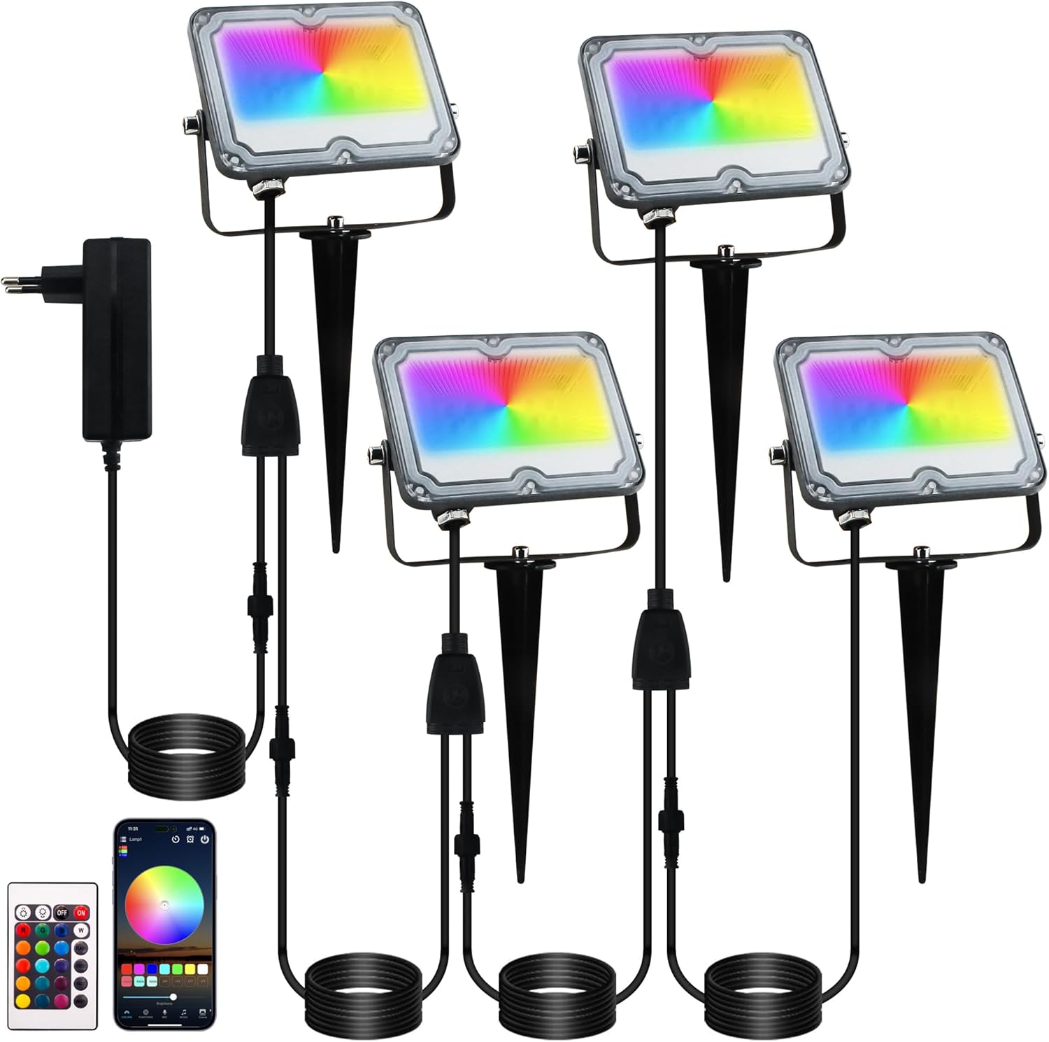 Faretto LED RGB con Telecomando - Set da 4 Pezzi - immagine 1