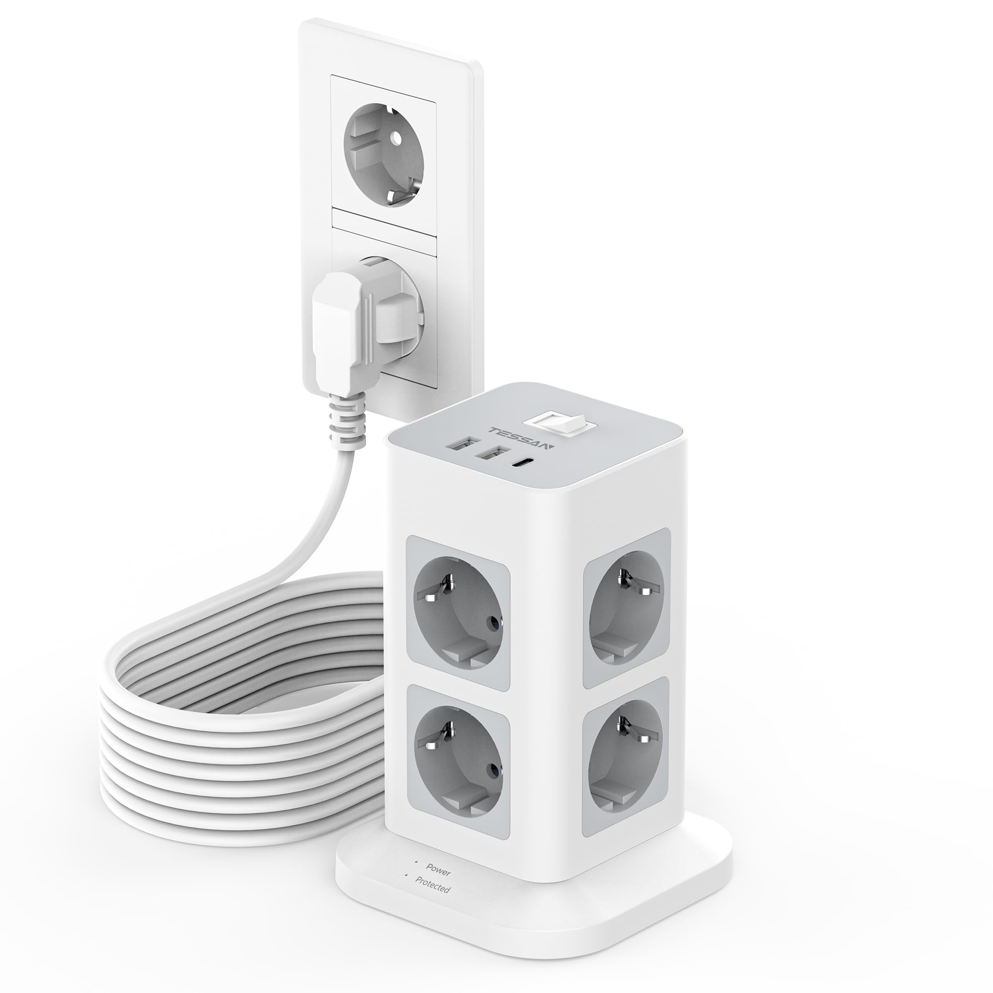 Tessan Ciabatta Multipresa Verticale 8 Prese 3 USB