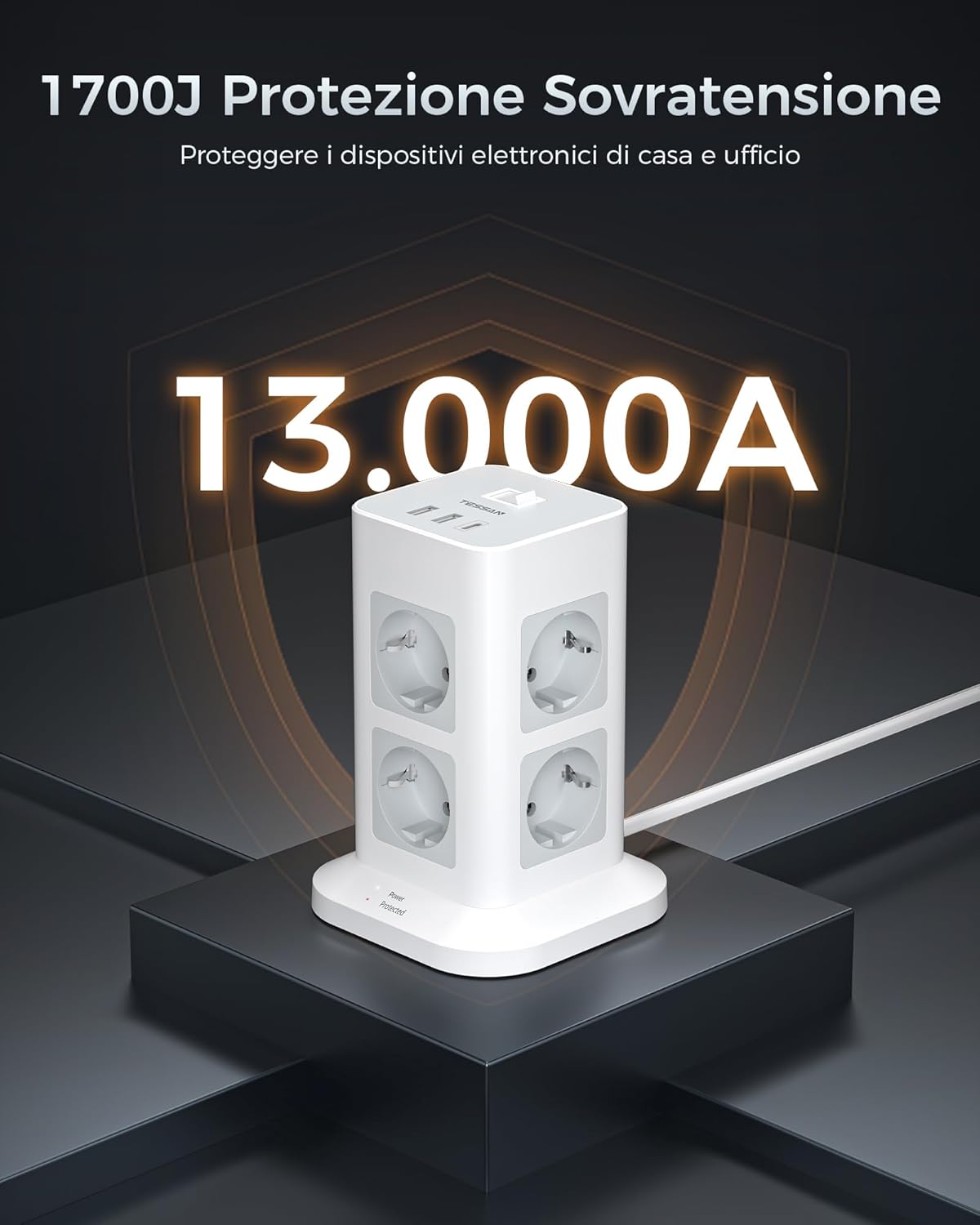 Tessan Ciabatta Multipresa Verticale 8 Prese 3 USB - immagine 5