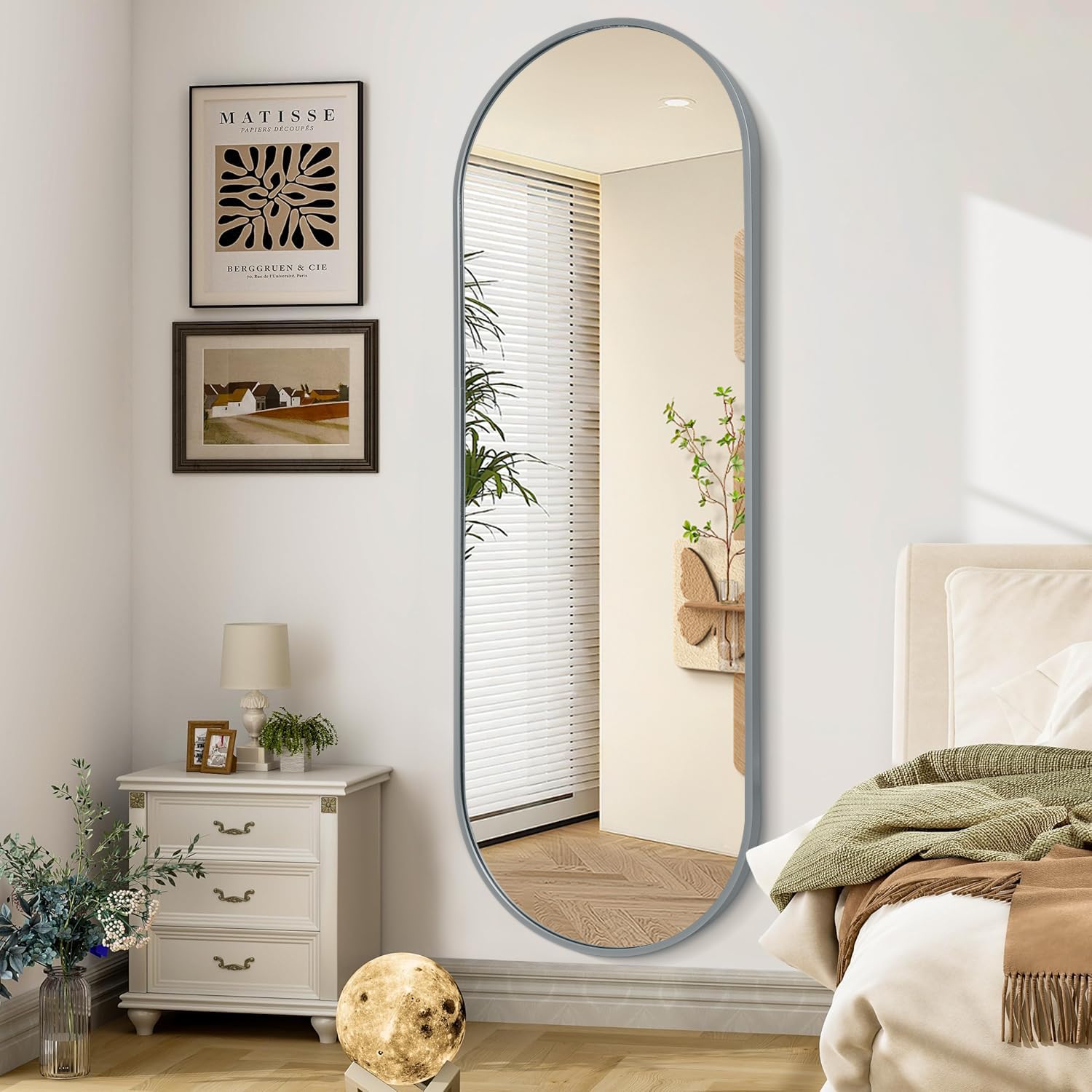 Jjuuyou Specchio Ovale da Bagno 120x60 cm, Grigio