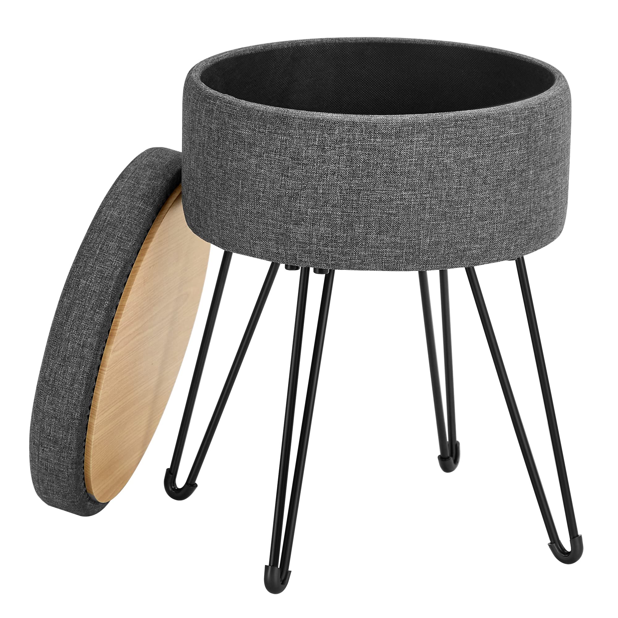 Songmics Sgabello Pouf Contenitore Rotondo Grigio