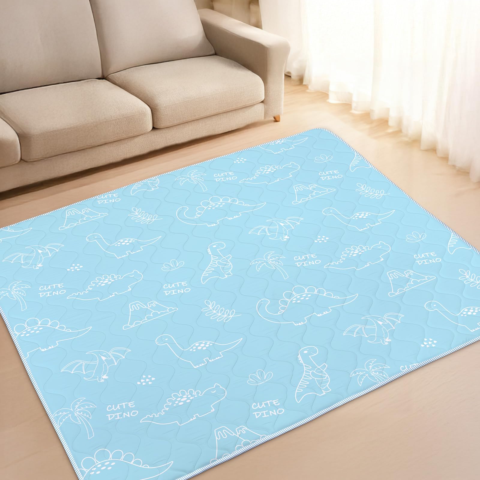 Tappetino per Giochi Bambino 150x180, Tappeto Attività Morbido con Imbottitura Spessa per Tempo a Pancia in Giù, Base Antiscivolo Sicura per Gattonamento, Dinosauro lineare