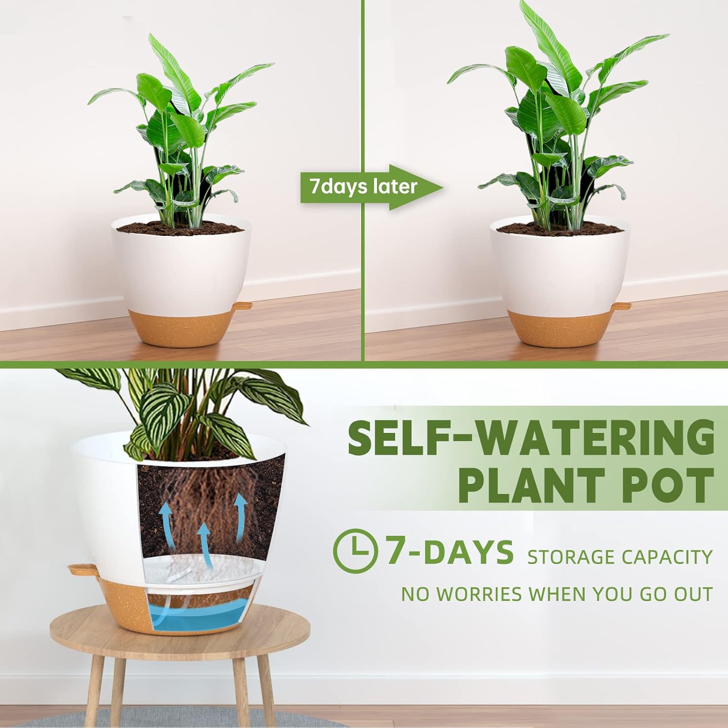 ZMTECH Vaso Per Piante Autoinnaffiante 30 cm, Bianco - immagine 5