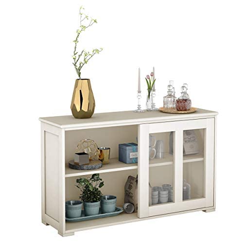 COSTWAY Credenza in legno, bianco crema, 107 x 33 x 62,5 cm