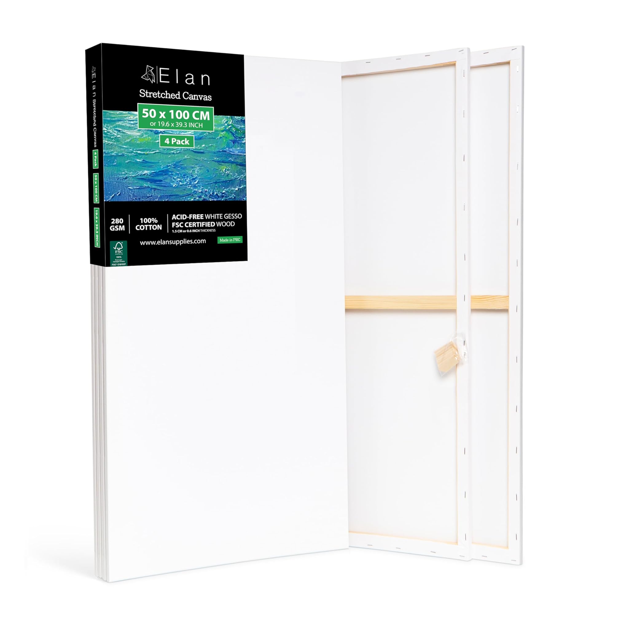 Elan Tele per Dipingere 50x100, Set da 4 in Cotone 100%