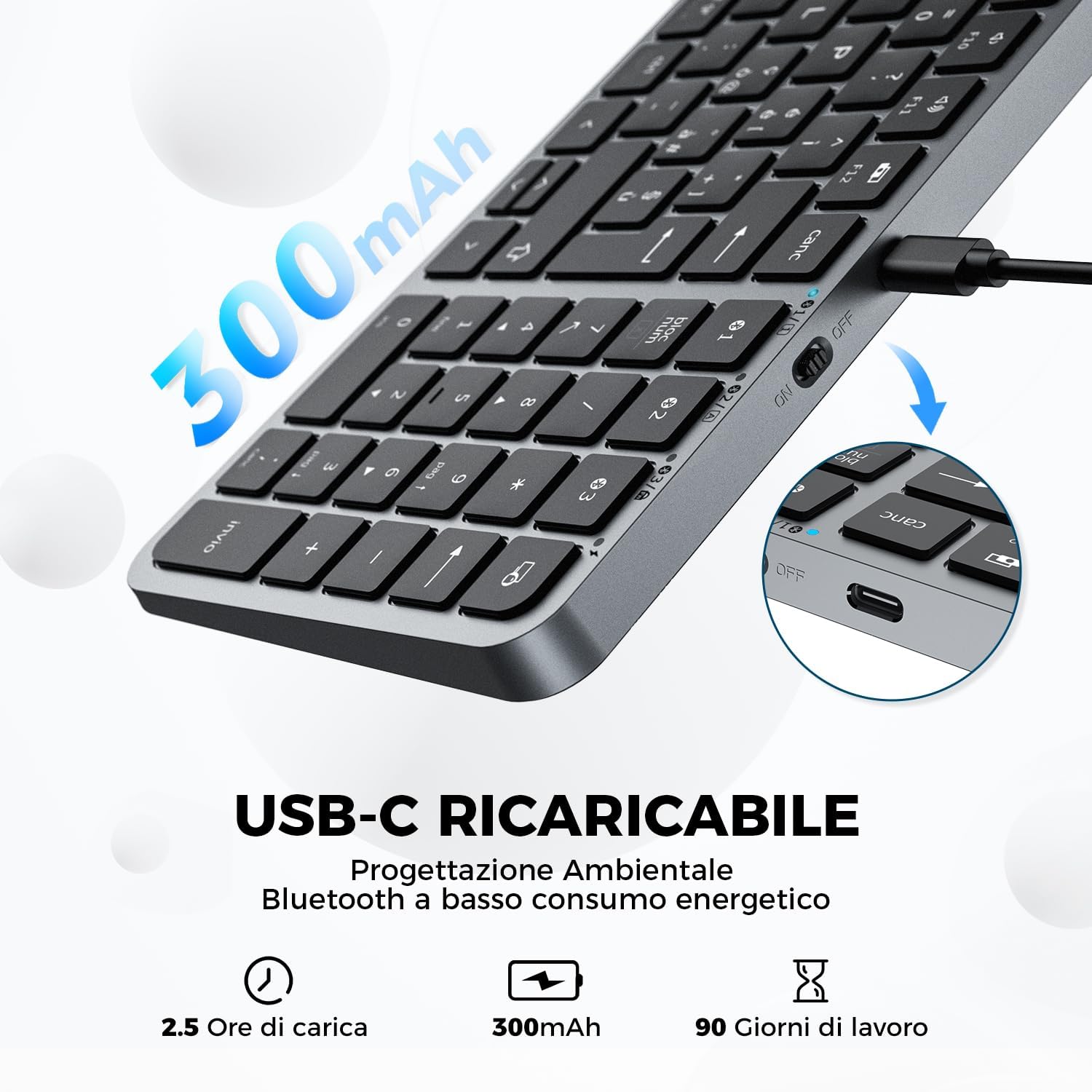 Iclever Tastiera Bluetooth Ricaricabile Compatta USB-C - immagine 3