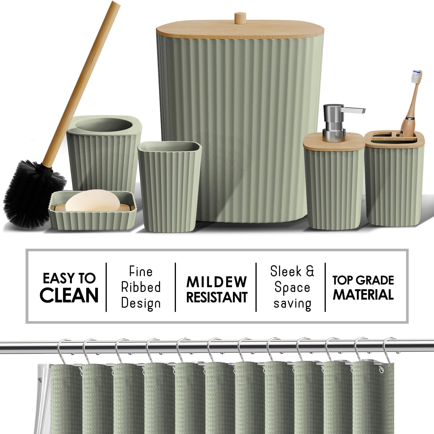 Clara Clark Set Accessori da Bagno 20 Pezzi, Verde Salvia - immagine 5