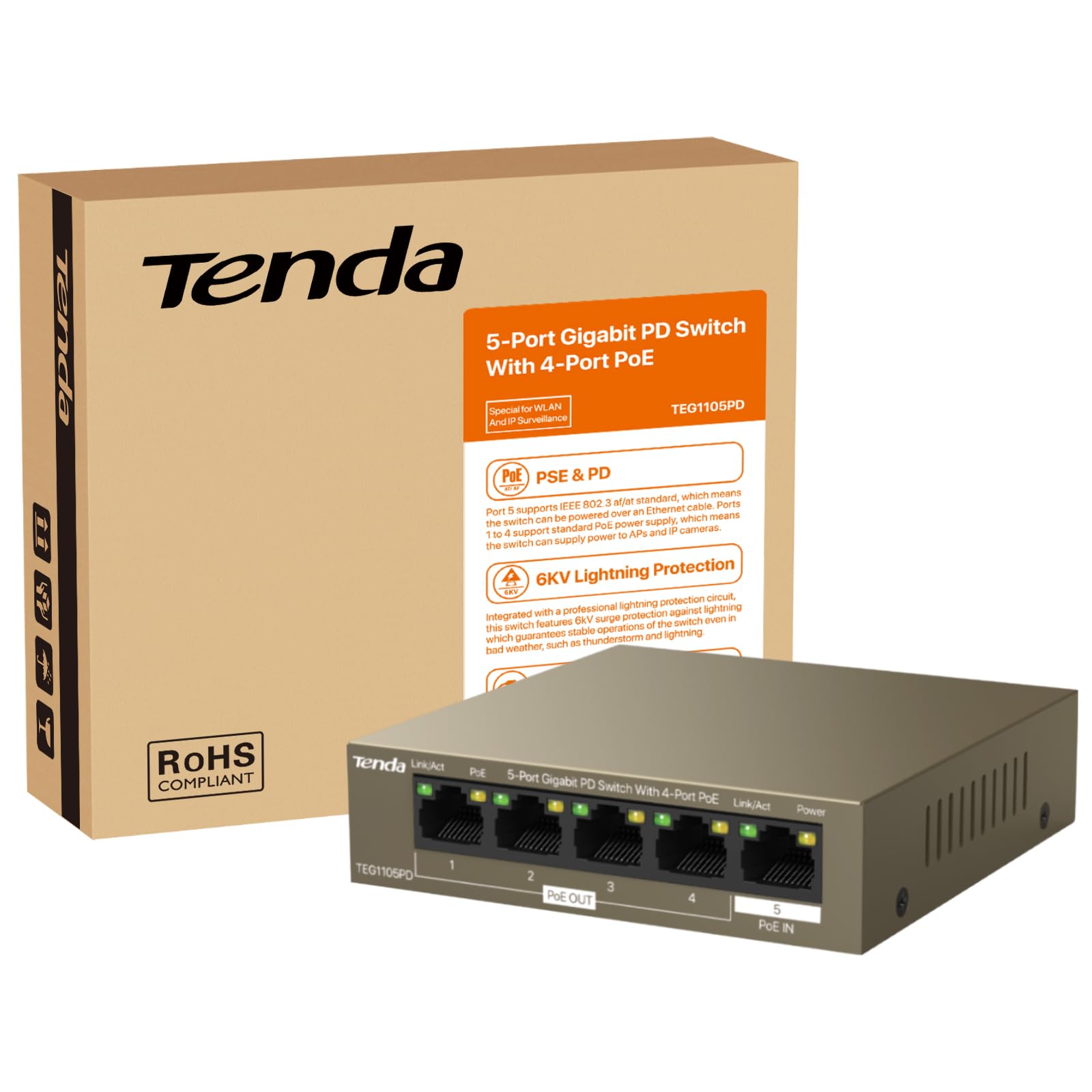 Tenda 5-Port Gigabit PoE Switch (TEG1105PD)